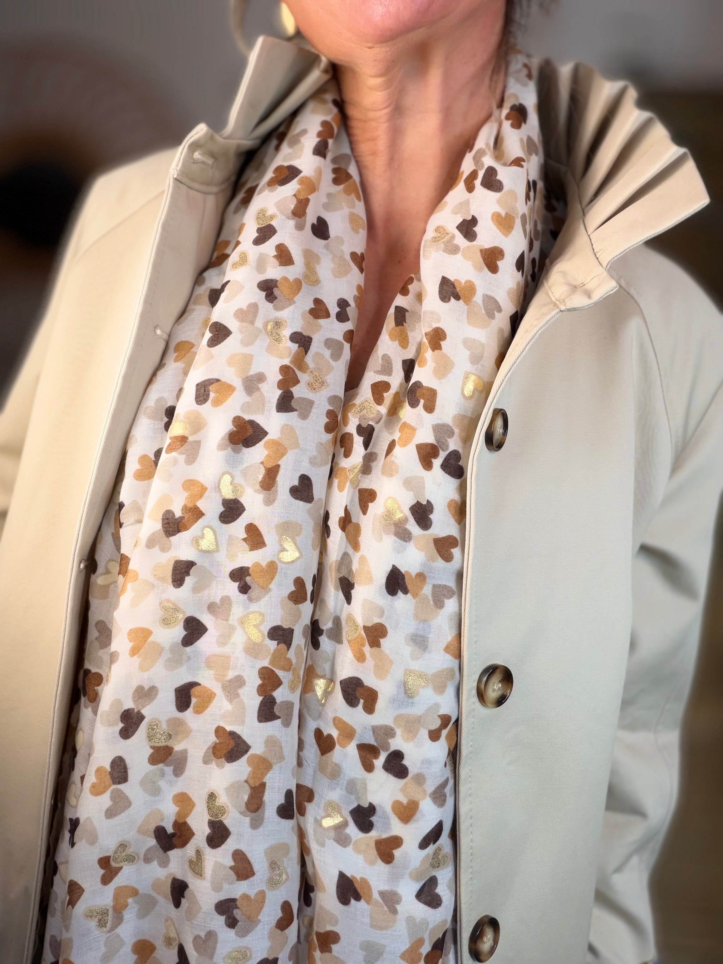 Foulard Cœurs SIGRID - Taupe 💛🧡🤎
