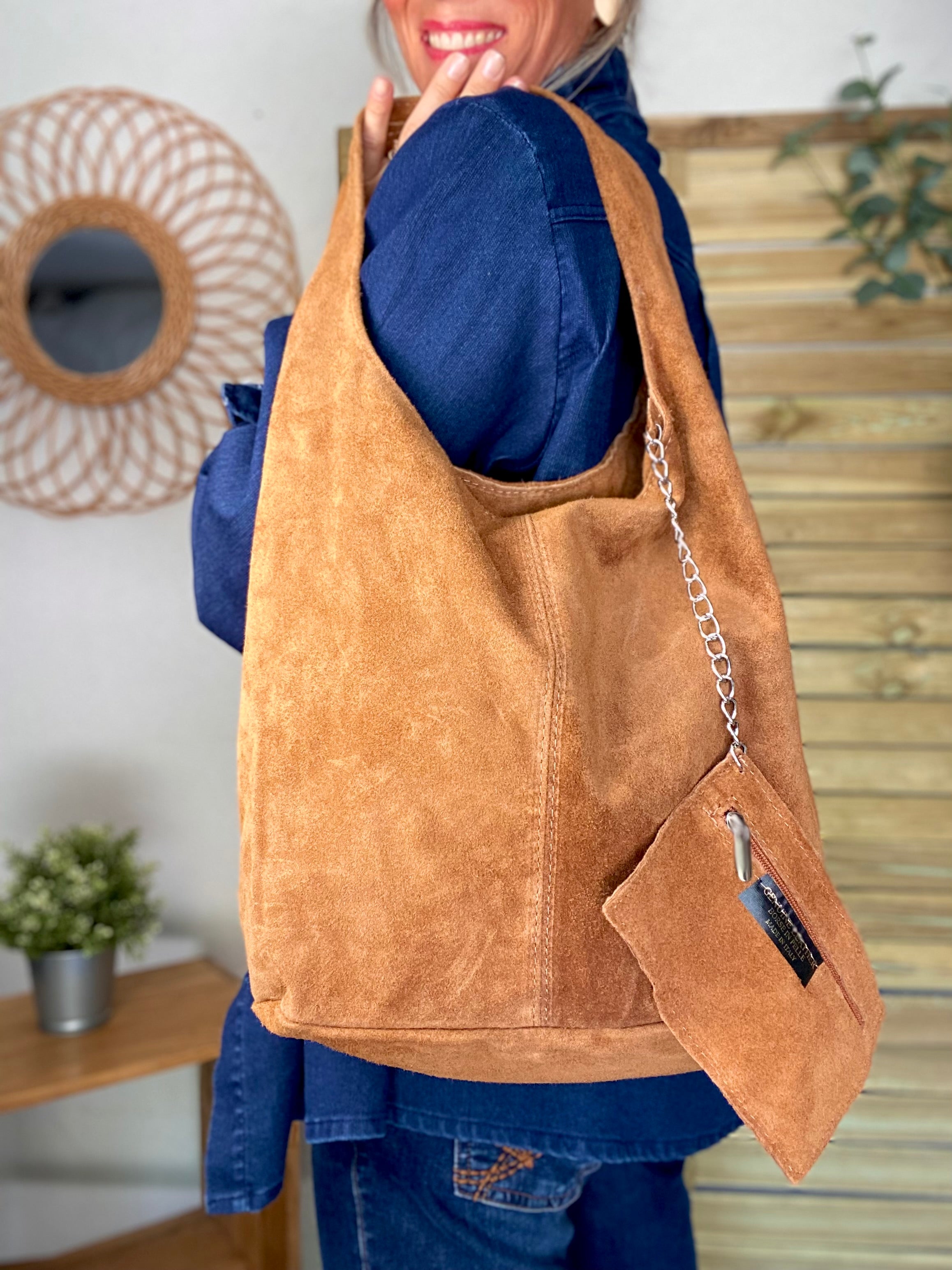 Sac cabas cuir daim MARLON - Camel