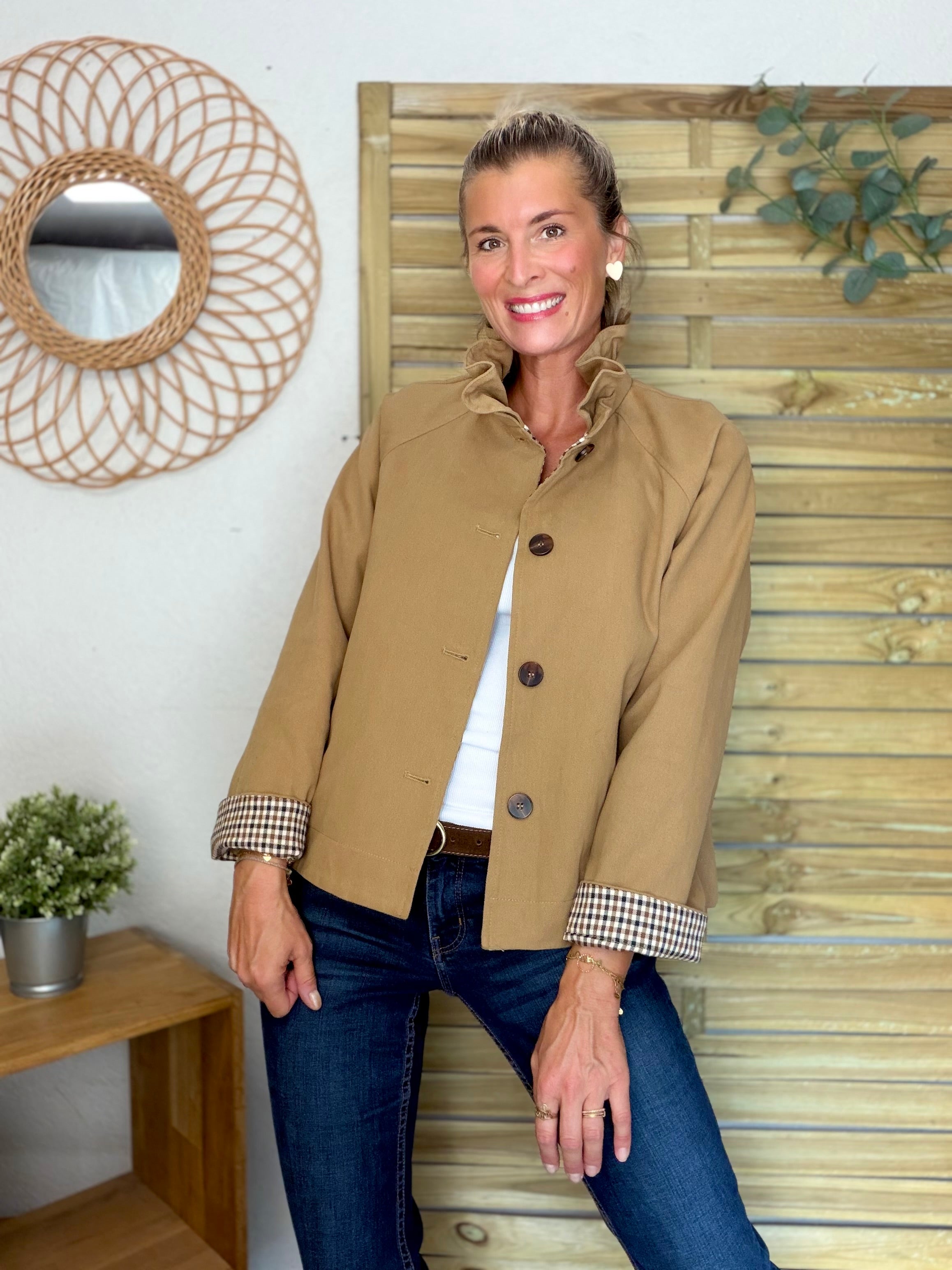 Veste toile coton col victorien avec vichy - GABY
