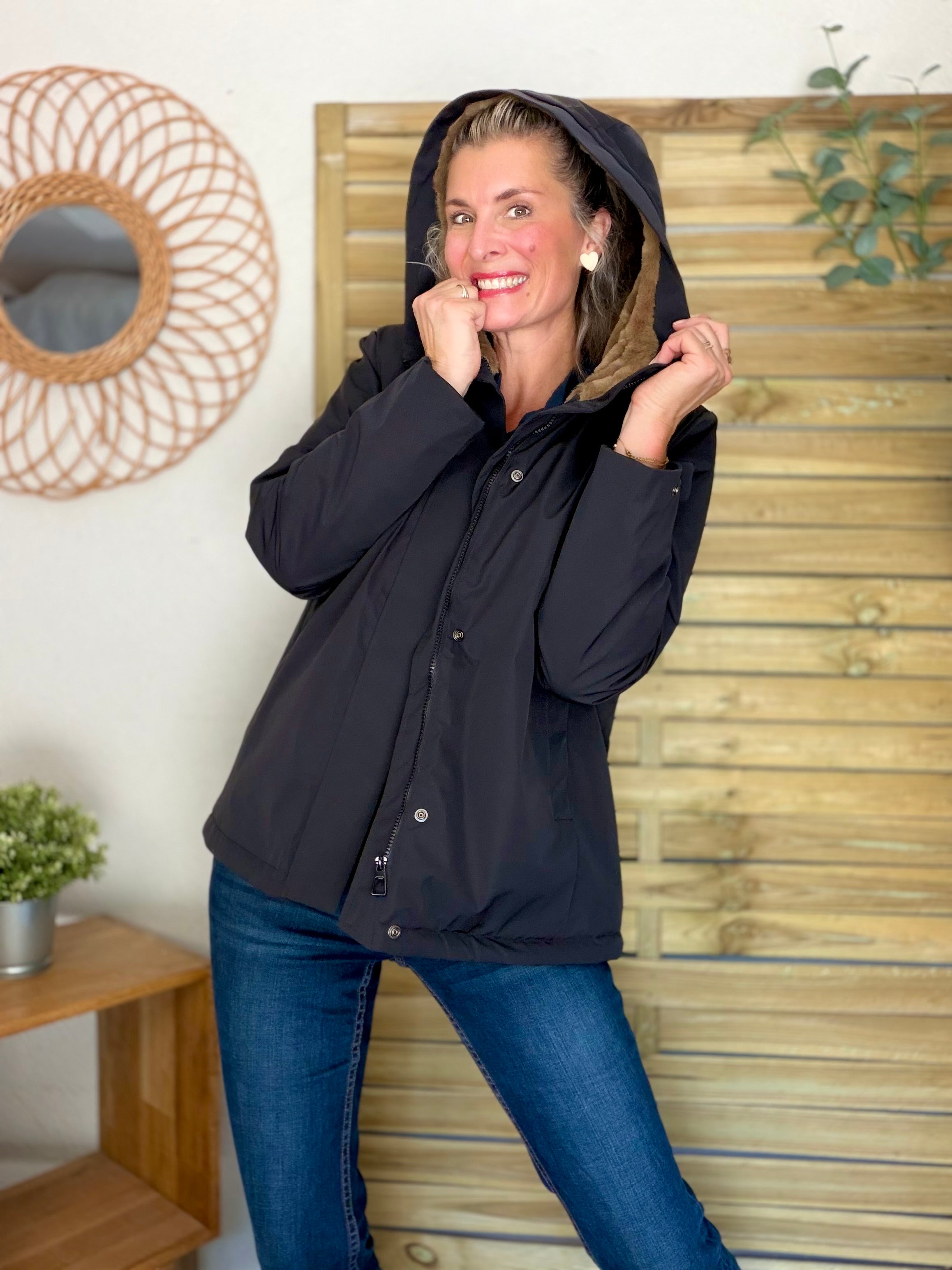LAURA JO - Parka fourrée imperméable AMBRE MI-LONG - Noir / Camel
