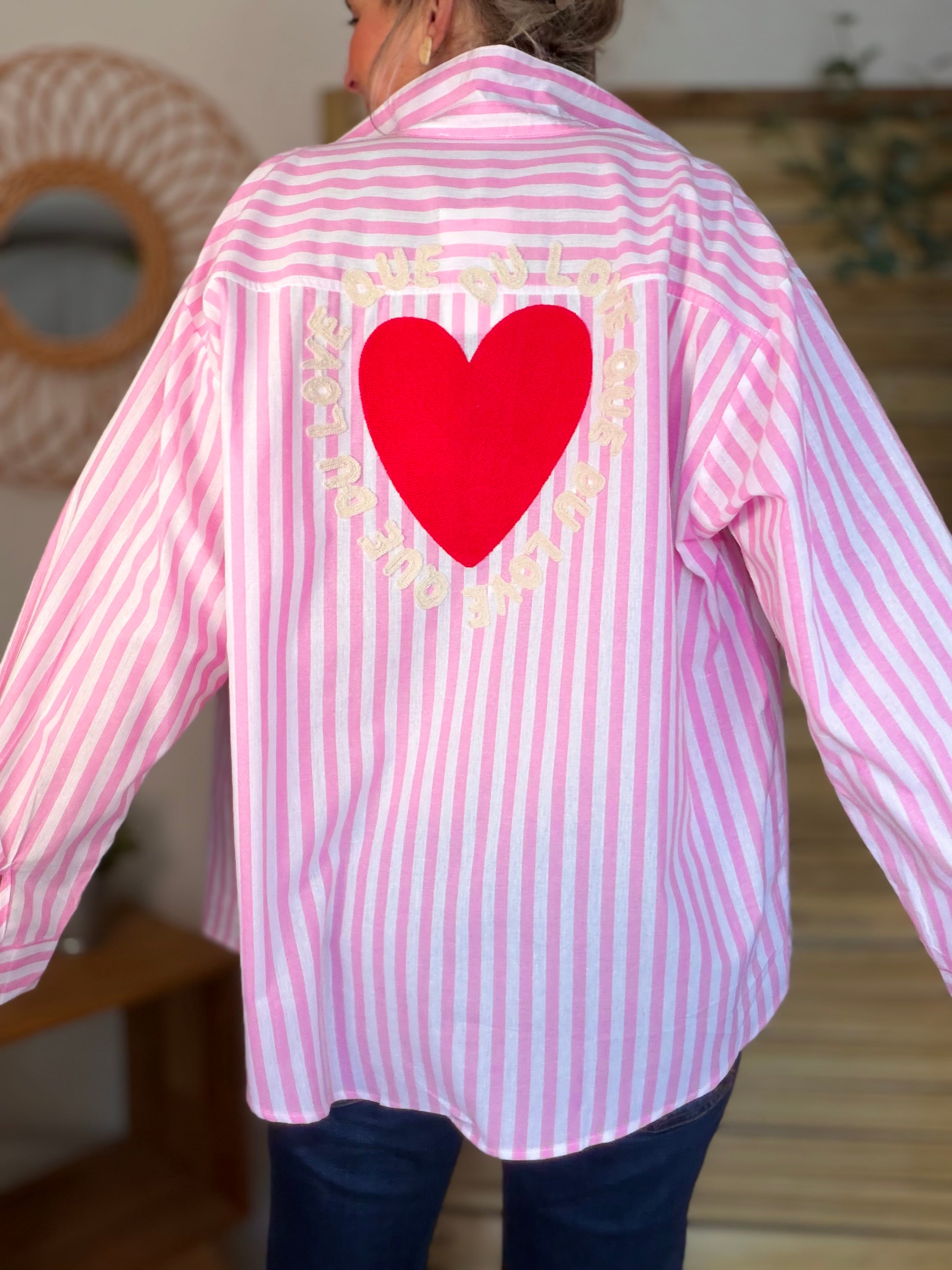 Chemise rose rayée brodée QUE DU LOVE ❤️ SERENA