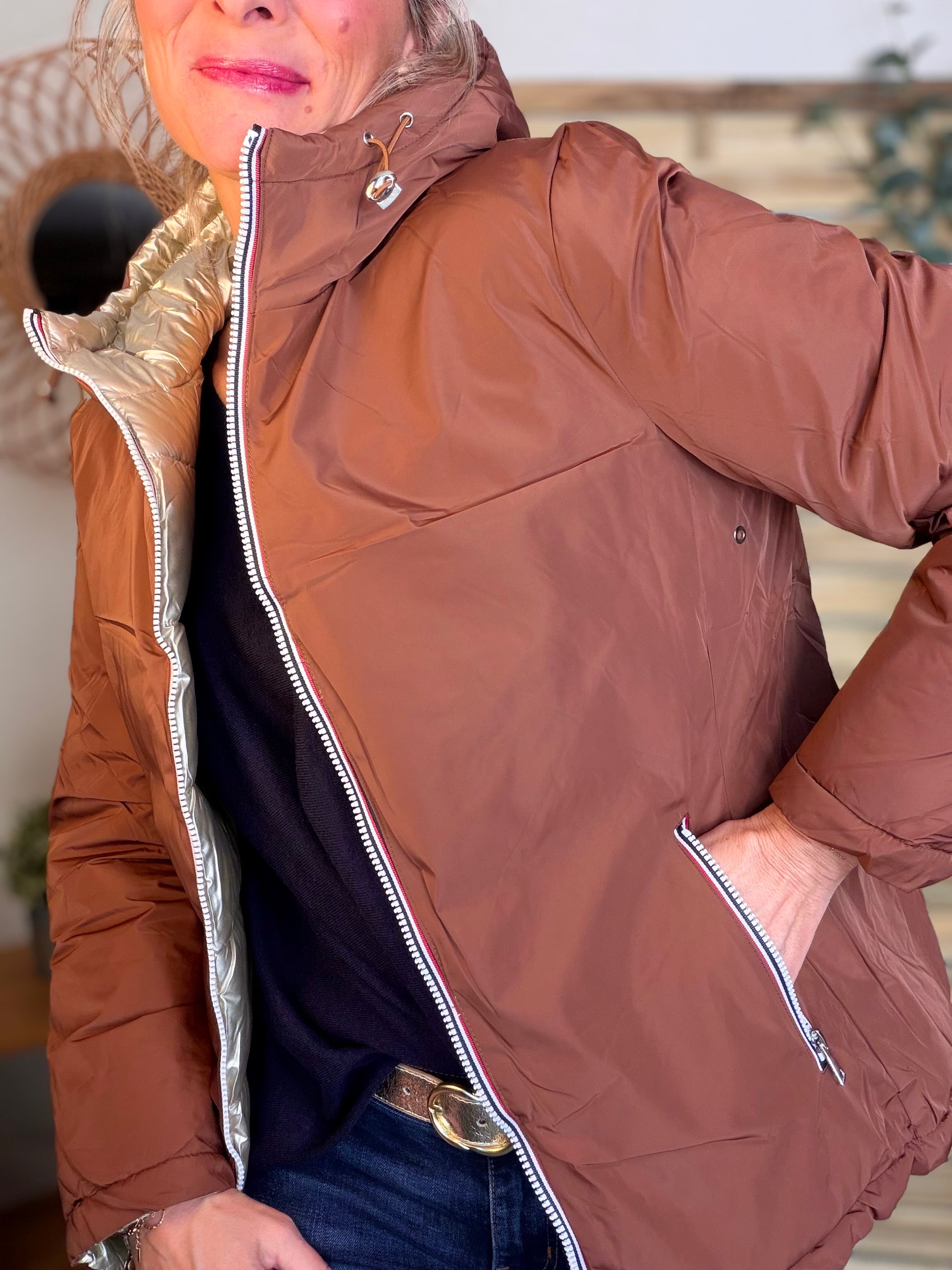 ⚡️PÉPITES FRIDAY - Doudoune imperméable réversible longue ANGÈLE COURT - Rouille choco - MELYA MELODY