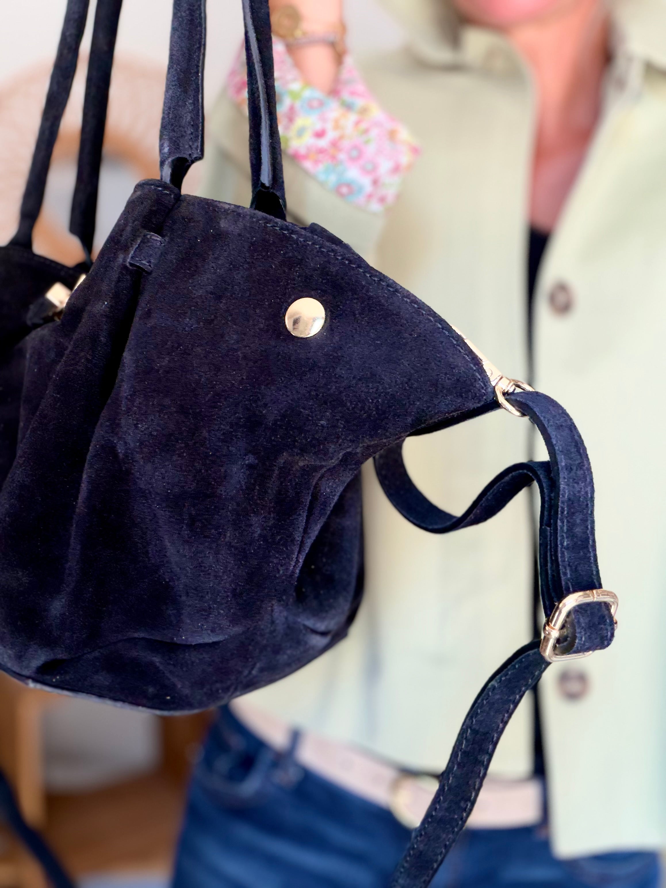 Sac cabas en cuir daim HANA - Noir