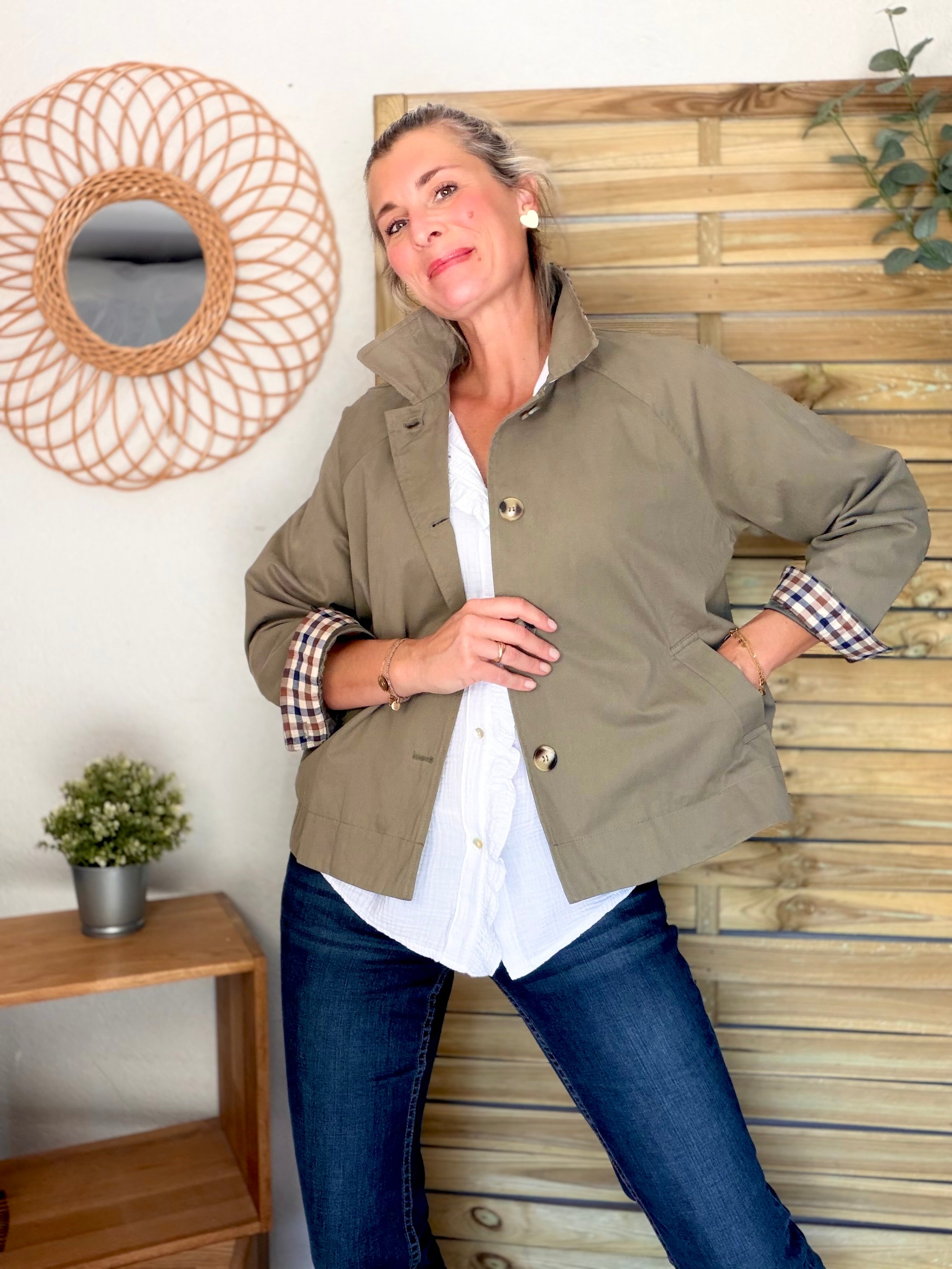 Veste Trench en coton avec carreaux - SOLÈNE Kaki