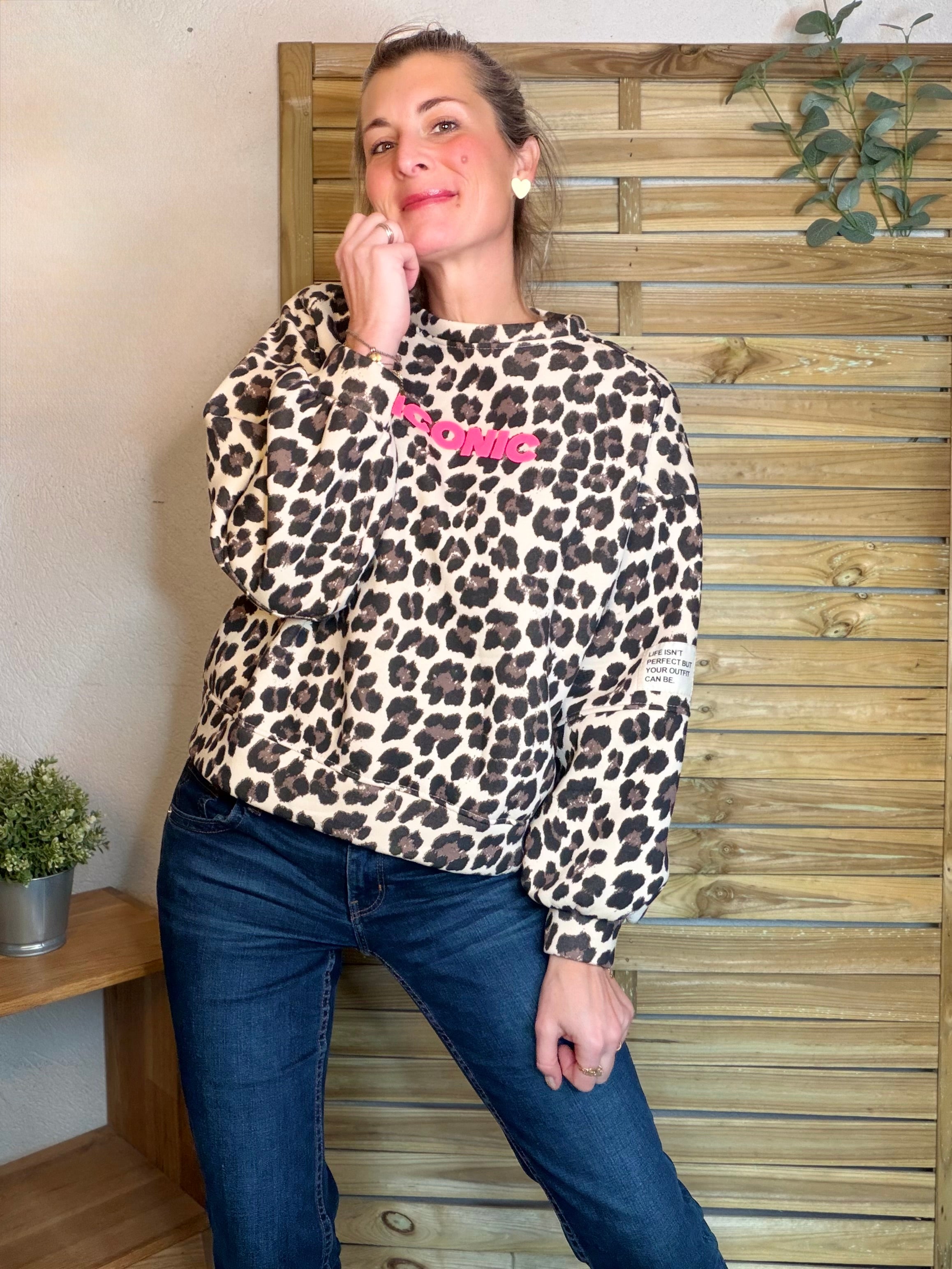Sweat molleton imprimé Léo beige ICONIC 🐆 MANON