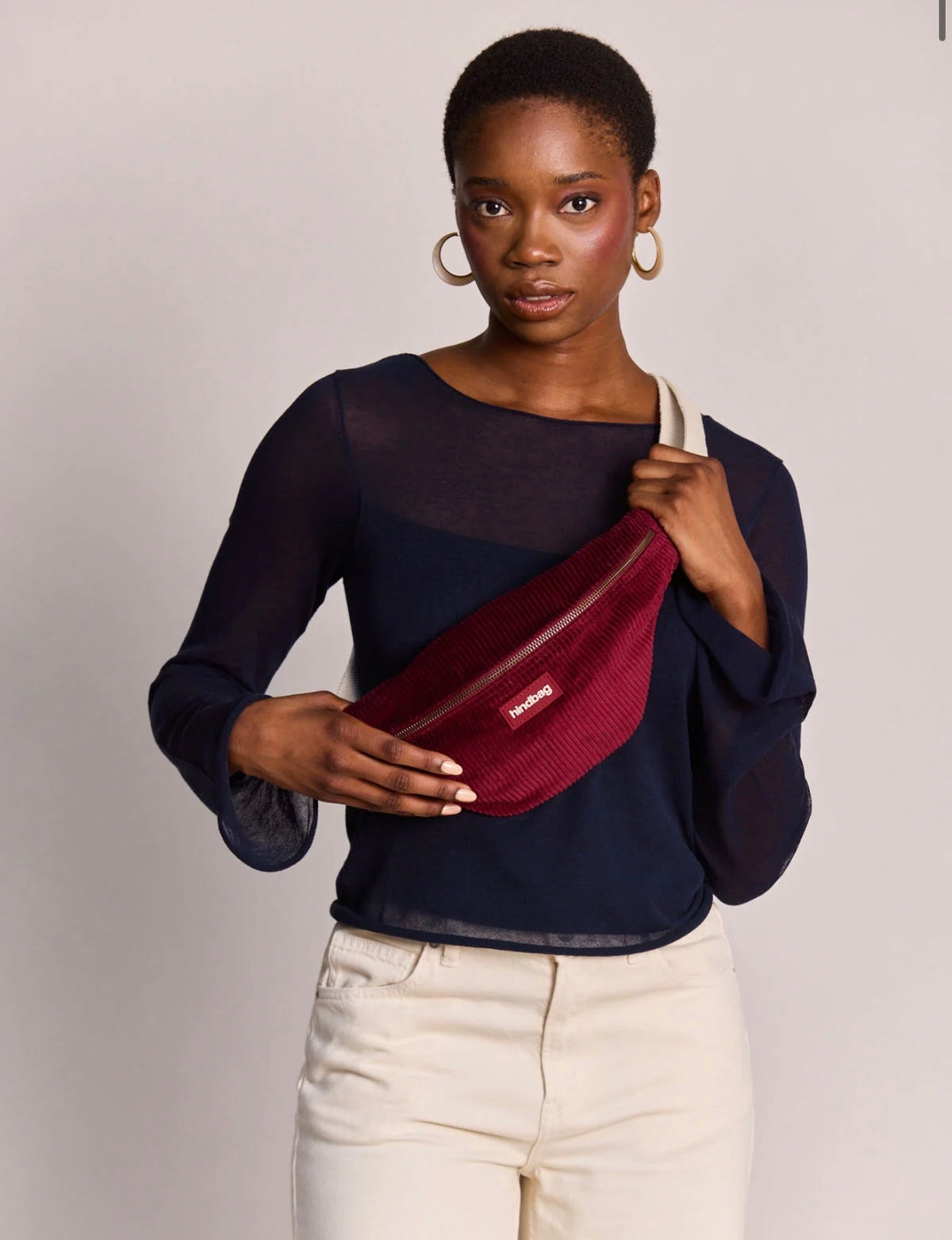 HINDBAG OLIVIA - Sac banane Velours Bordeaux