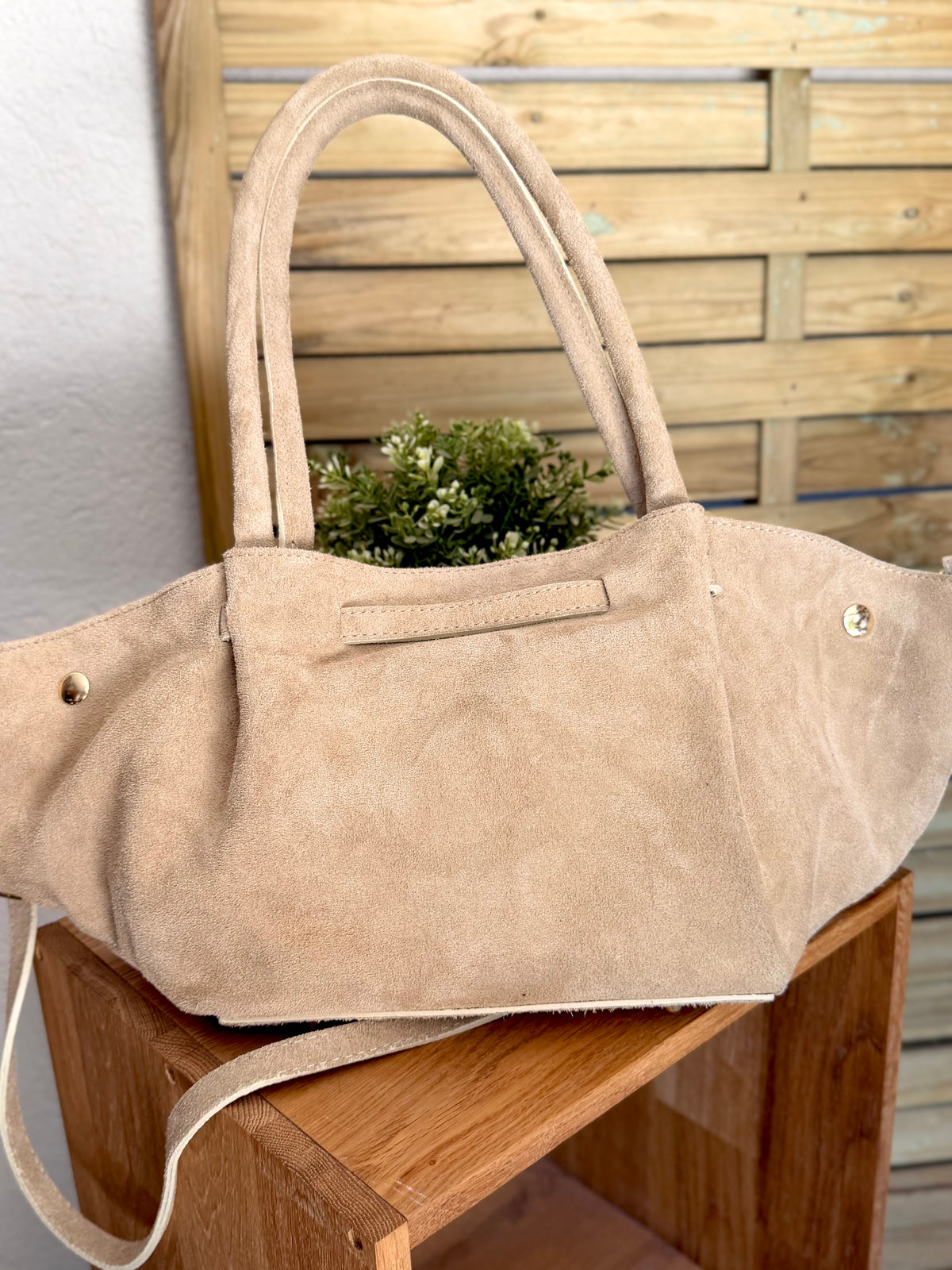 Sac cabas en cuir daim HANA - Beige