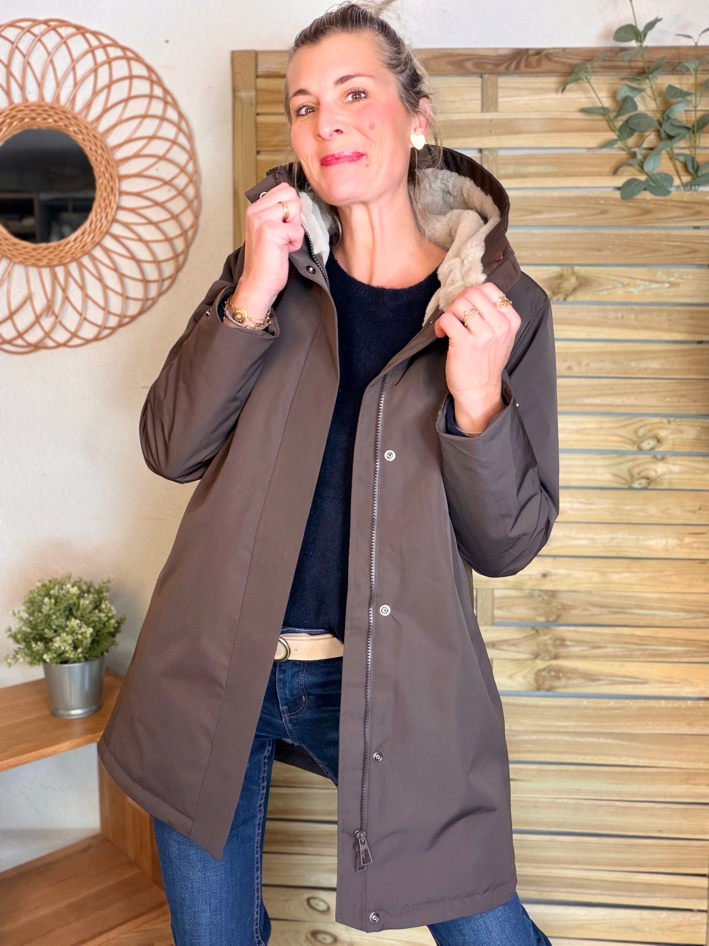Parka fourrée imperméable AMBRE - Chocolat / Beige - LAURA JO
