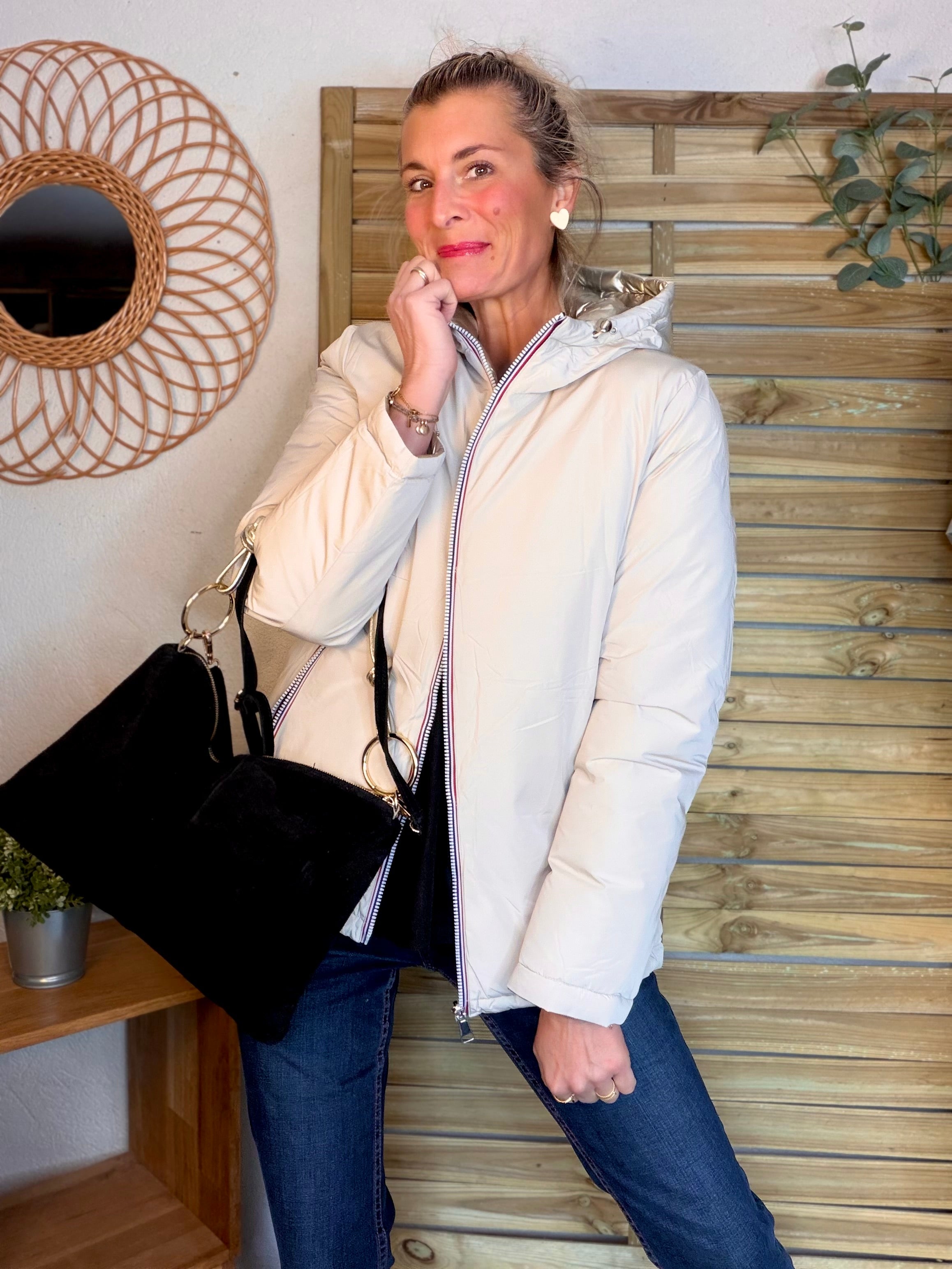 ⚡️PÉPITES FRIDAY - Sac en cuir daim 2 bandoulières (or et noir) - Noir - PACEY