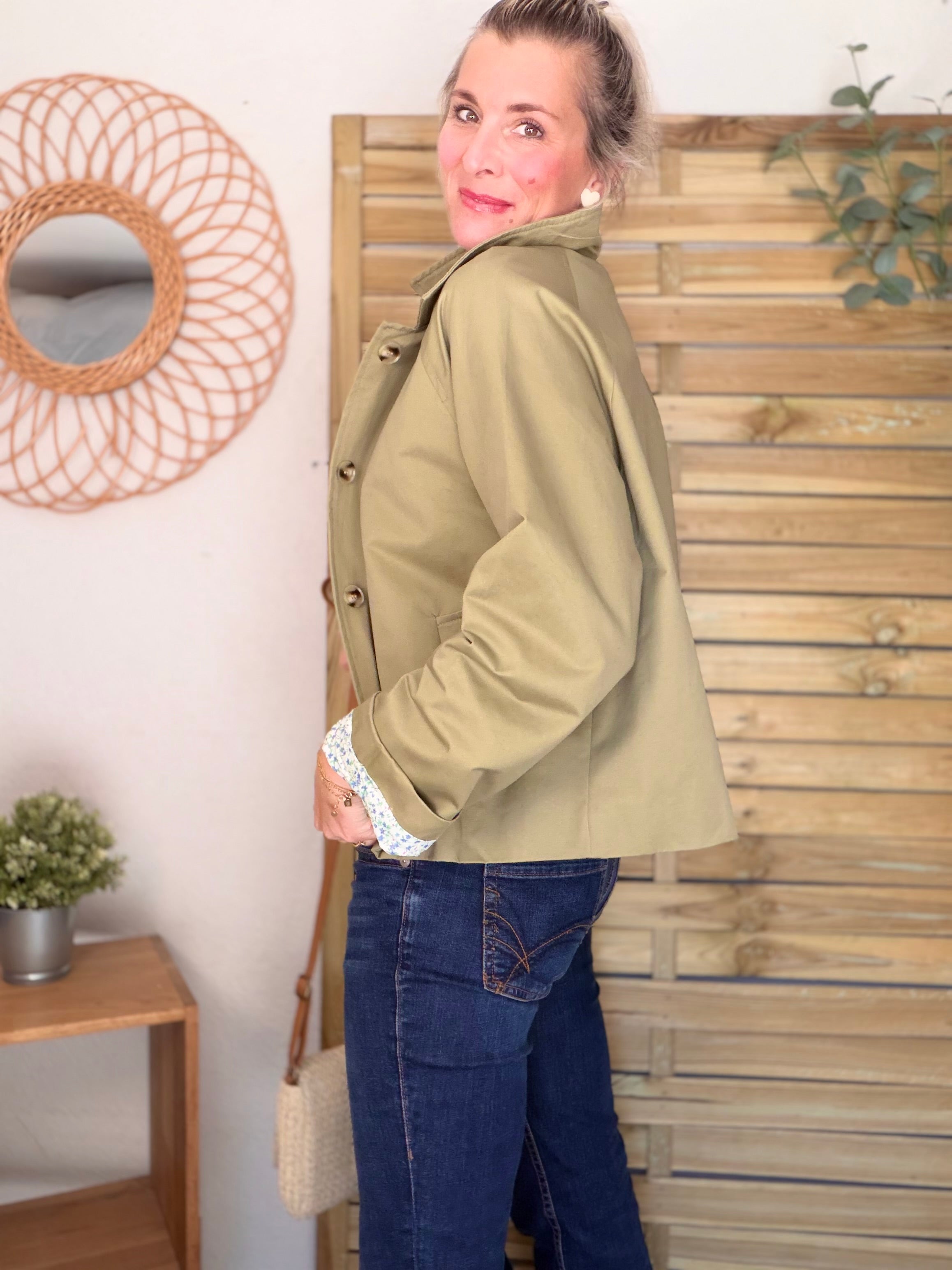 Veste Trench en coton avec Liberty - JOHAN Kaki clair