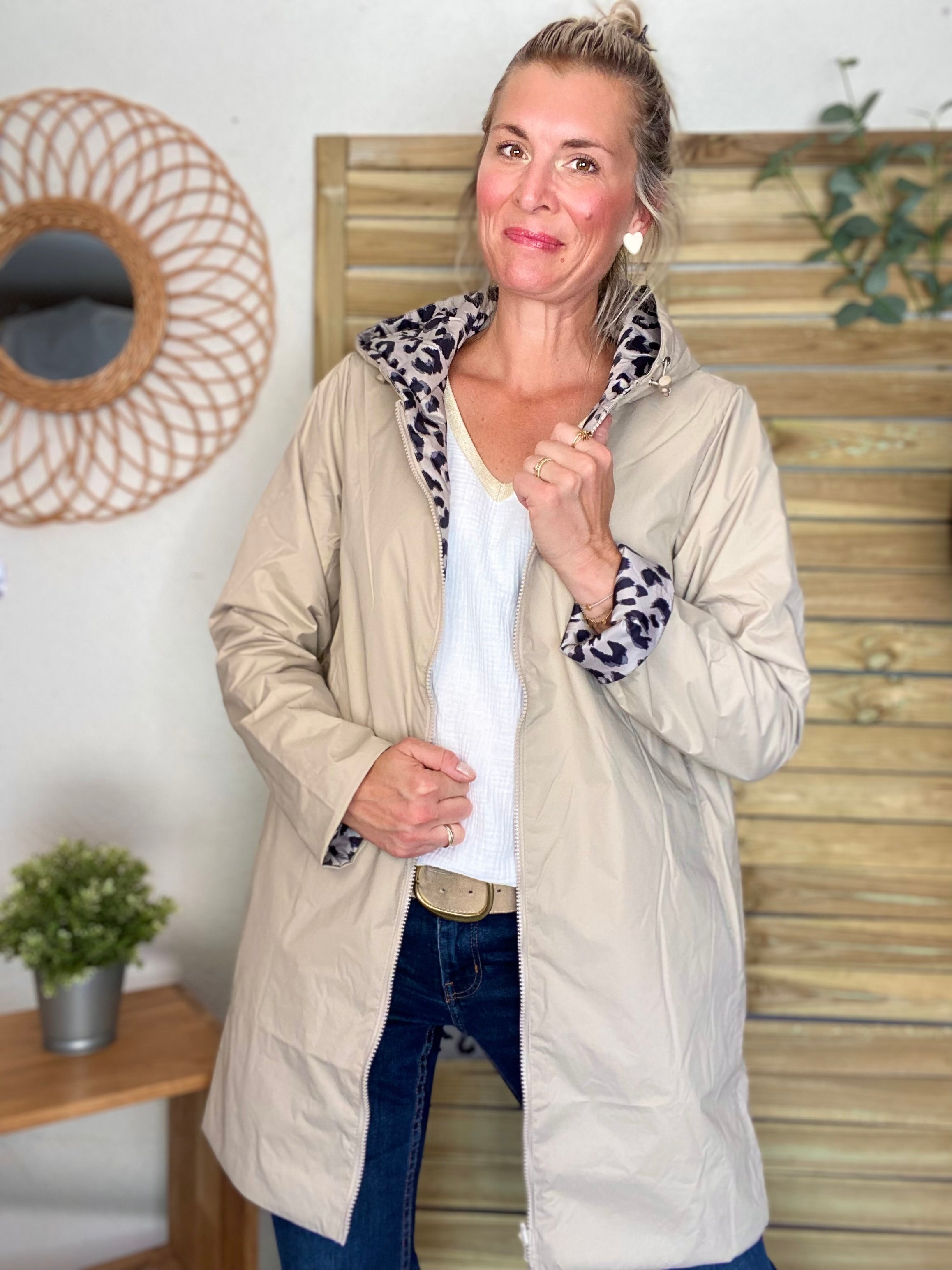 Imperméable réversible rembourré LOUISON LONG - Beige / Léo - LAURA JO
