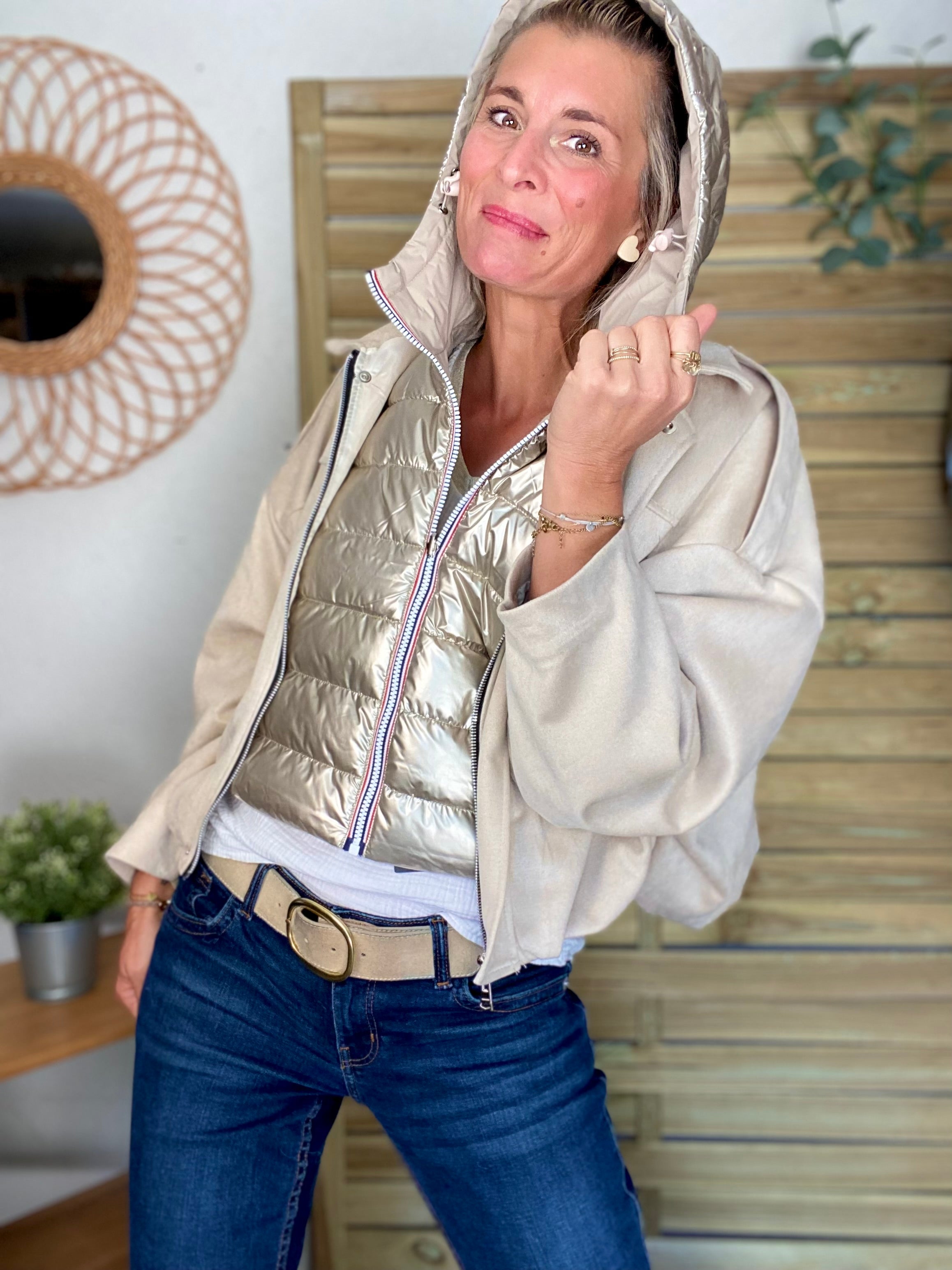 Col capuche amovible réversible DANY - LAURA JO - Beige / Doré