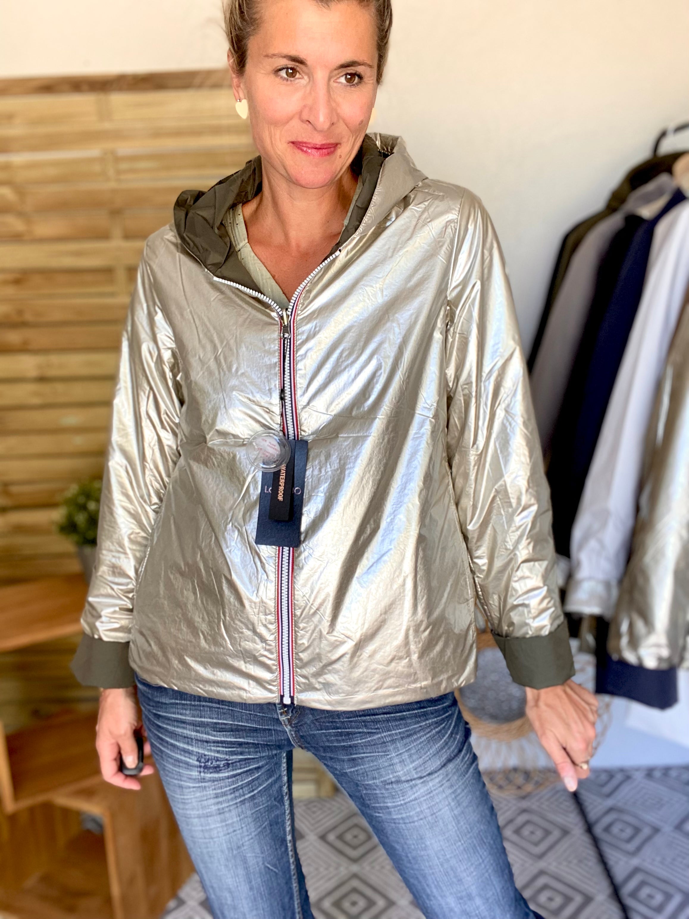 *** PROMO - taille XL - Imperméable réversible rembourré LOUISON COURT - Kaki/Doré - Laura Jo