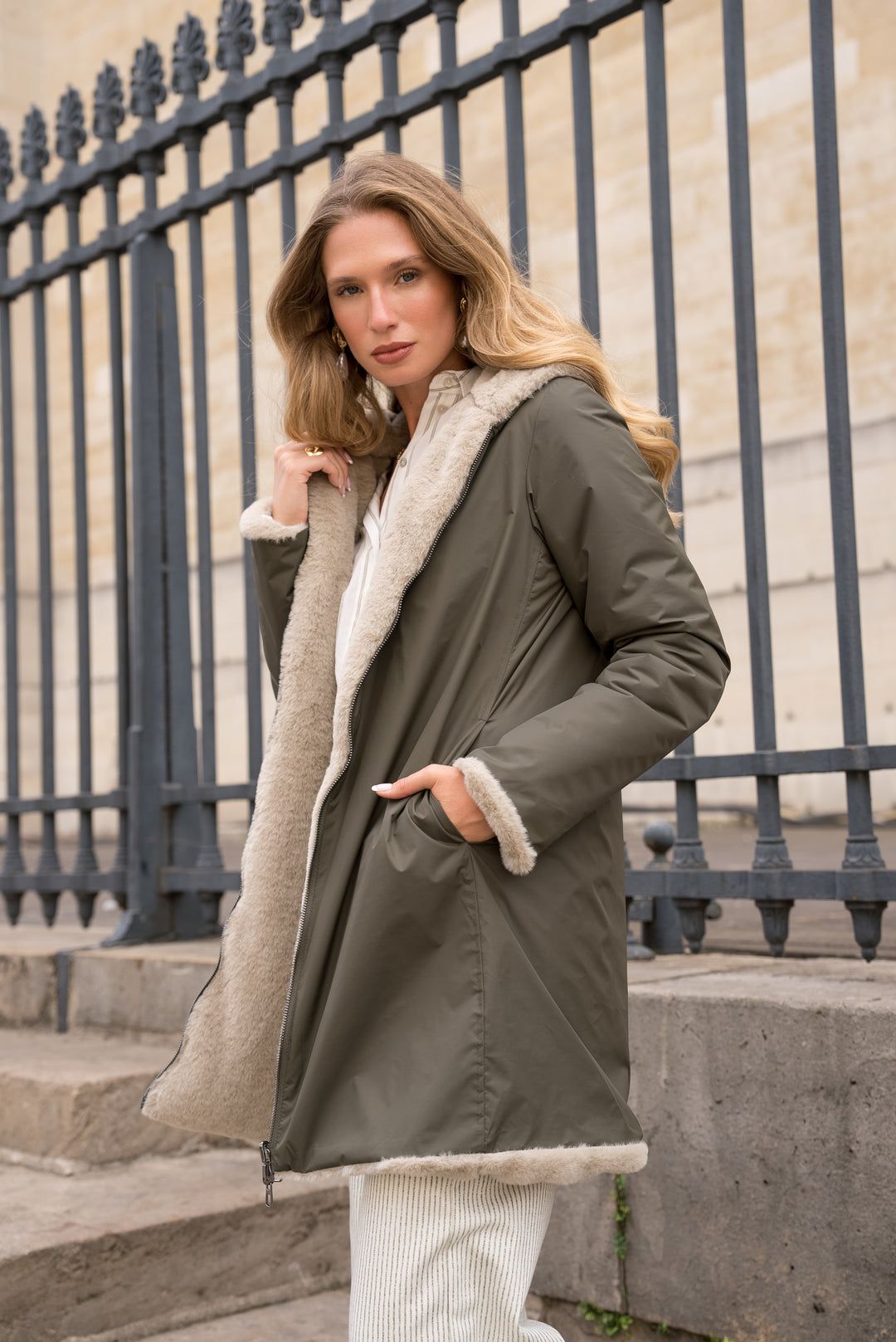 Parka Imperméable réversible fourrée Kaki / Beige ALIX - LAURA JO