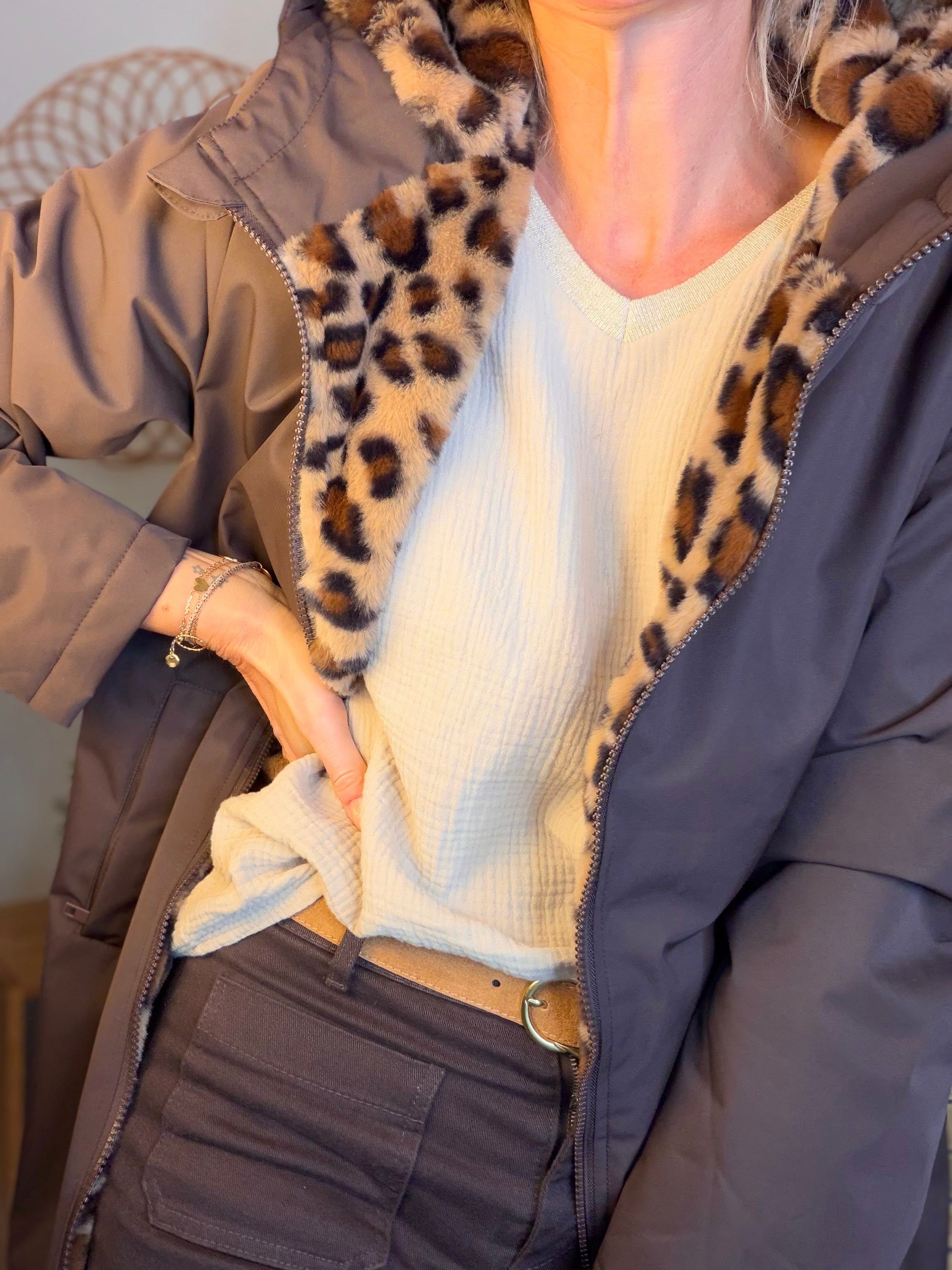 Parka déperlante fourrée Léo ALBANE -  Chocolat