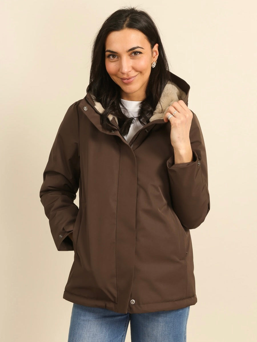 LAURA JO - Parka fourrée imperméable AMBRE MI-LONG - Chocolat / Beige