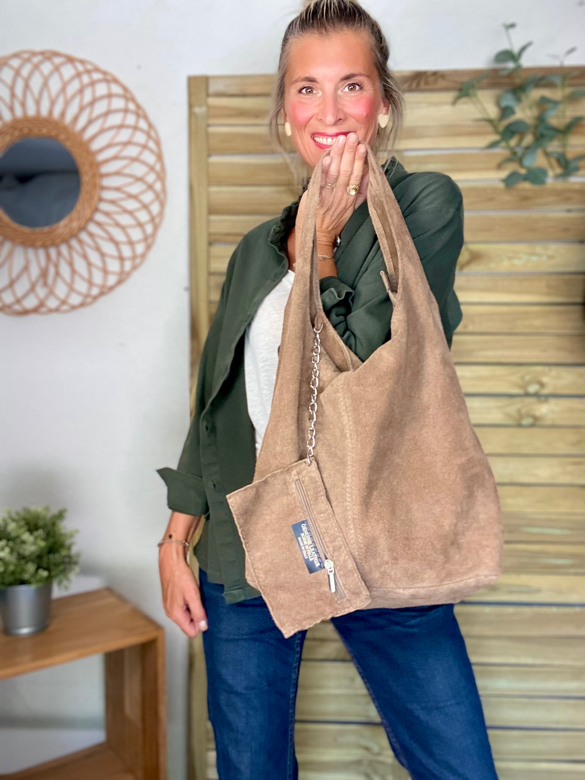 Sac cabas cuir daim MARLON - Beige taupe