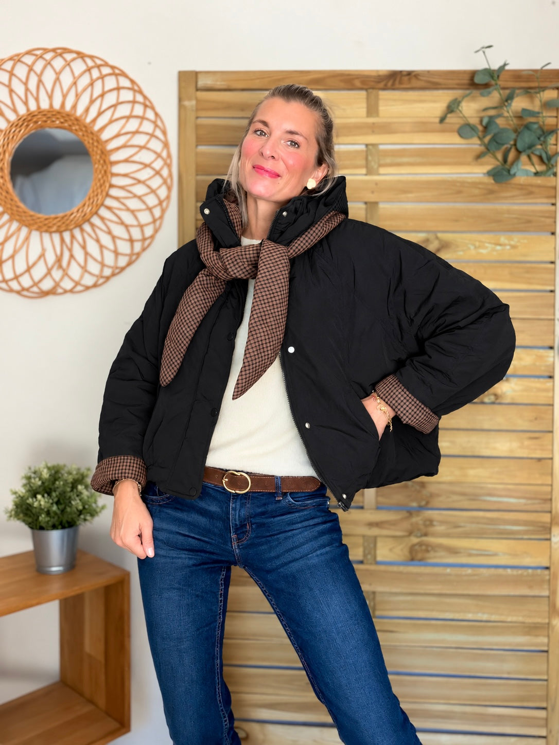 Veste matelassée capuche amovible réversible ODILE Noir