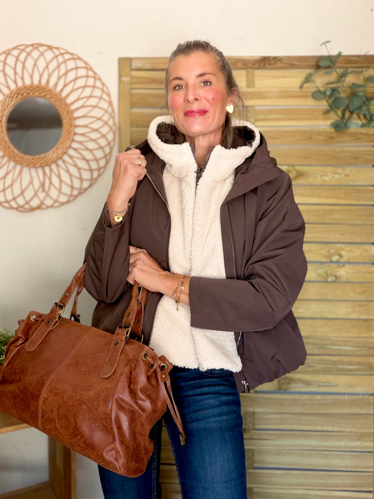 Sac cabas XL en cuir vieilli • COOPER Camel