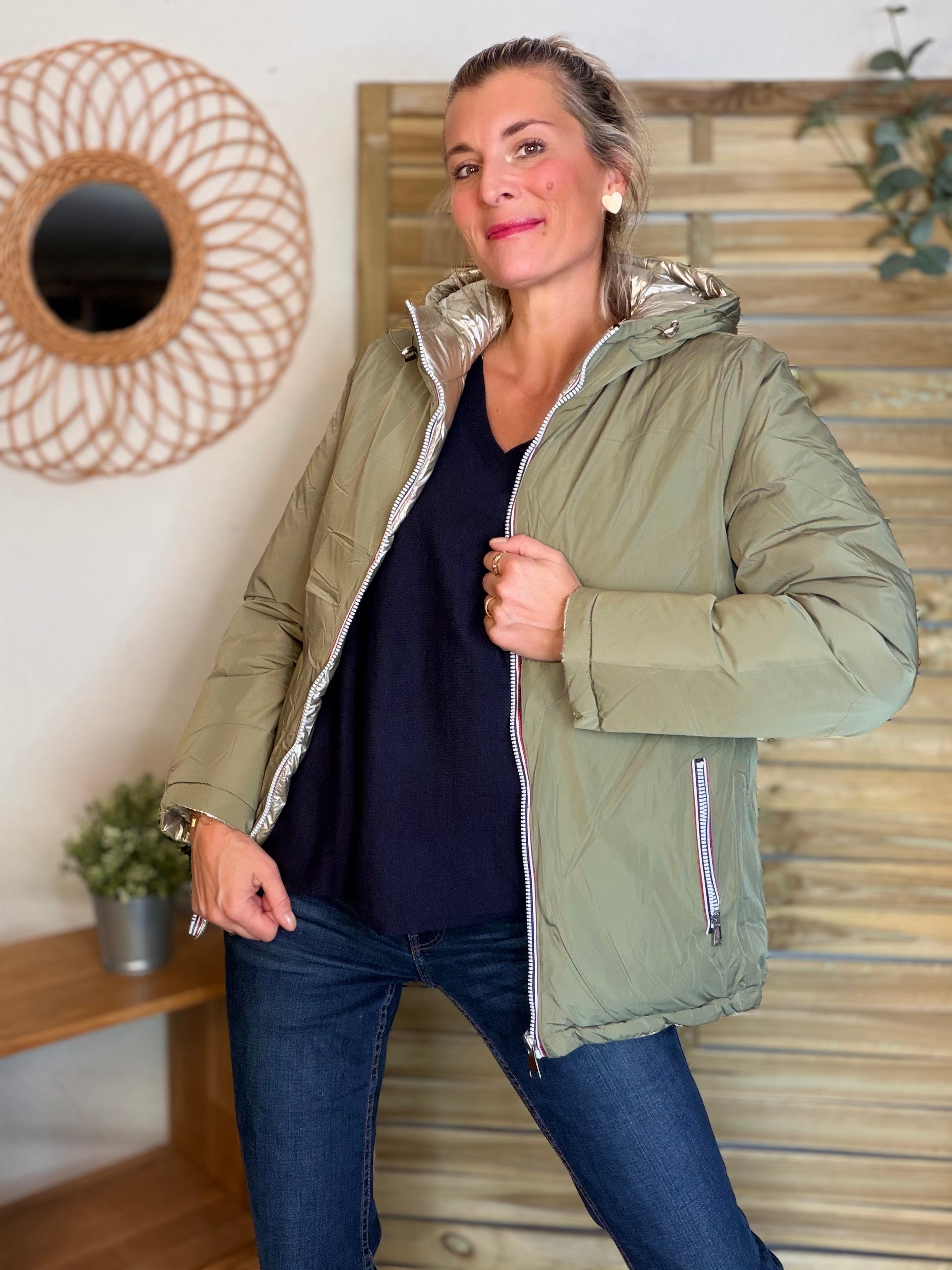 ⚡️PÉPITES FRIDAY - Doudoune imperméable réversible longue ANGÈLE COURT - Kaki clair - MELYA MELODY