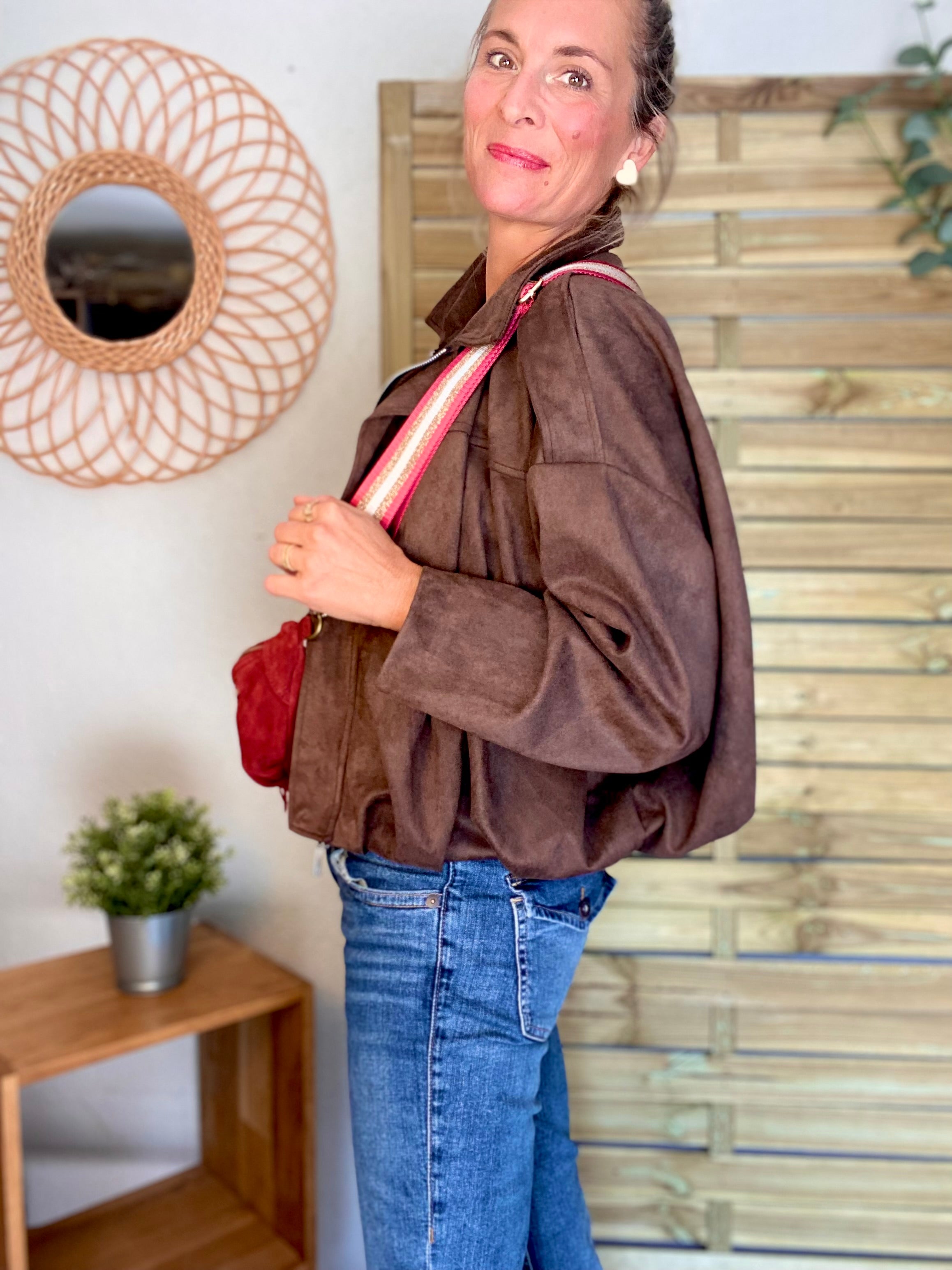 Veste oversize en suédine ISAAC - Chocolat