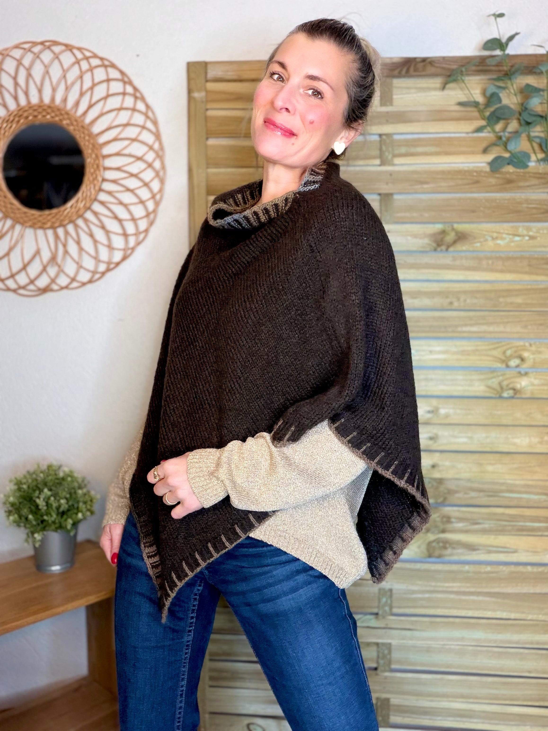 Poncho asymétrique GISÈLE - Choco
