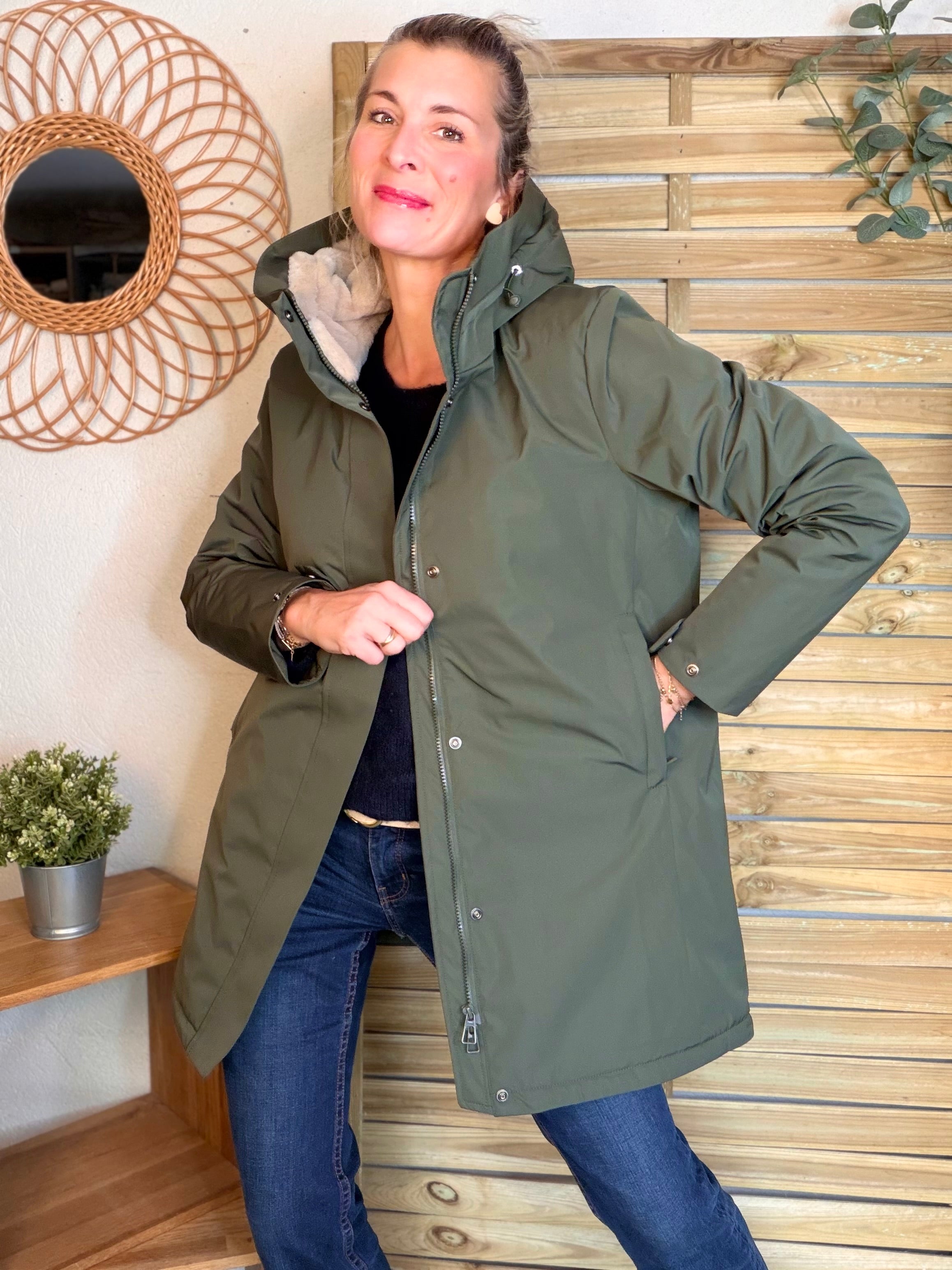 Parka fourrée imperméable AMBRE - Kaki / Beige - LAURA JO