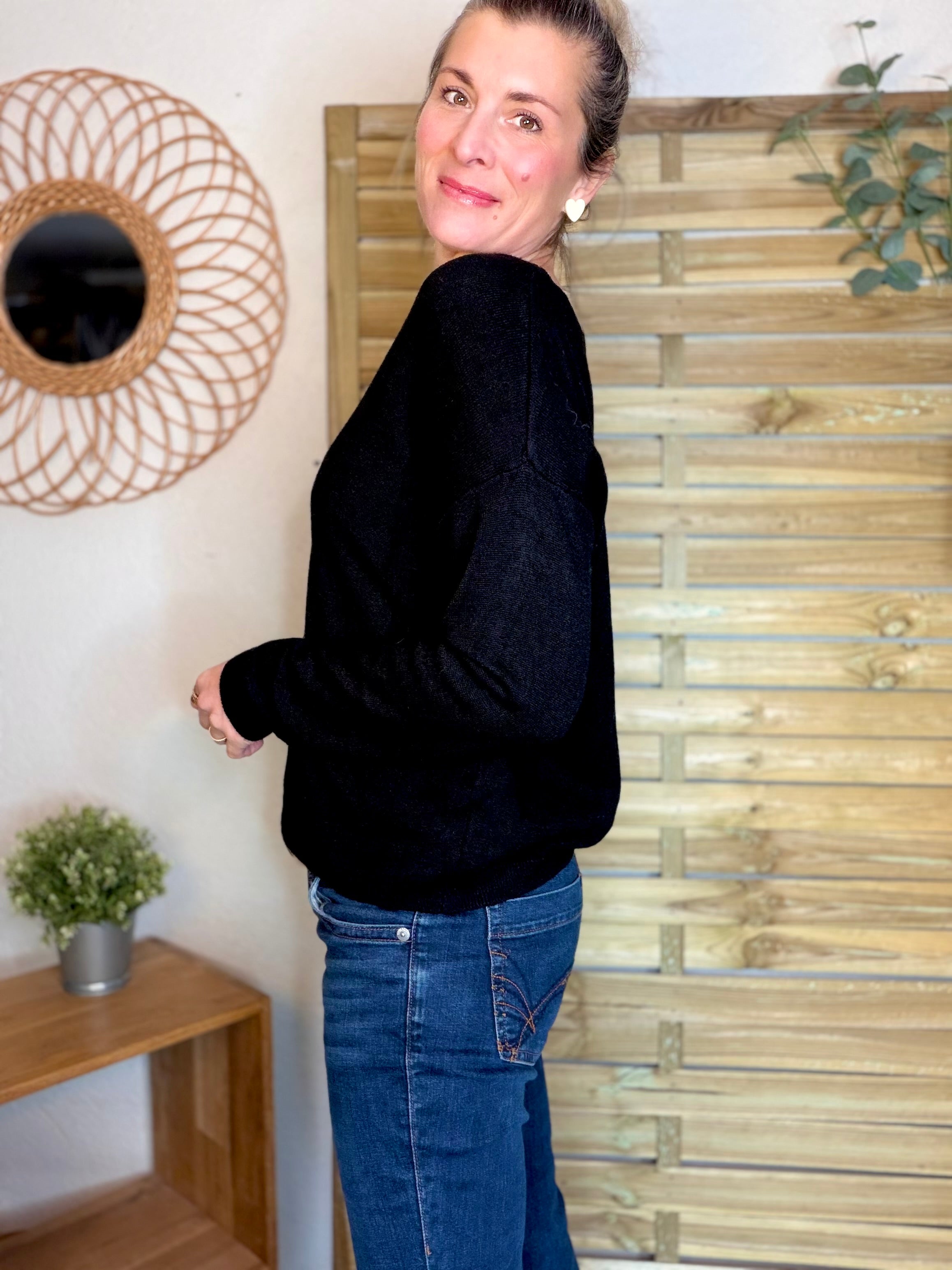 Pull fin 3 cœurs 💛 BERTILLE - Noir