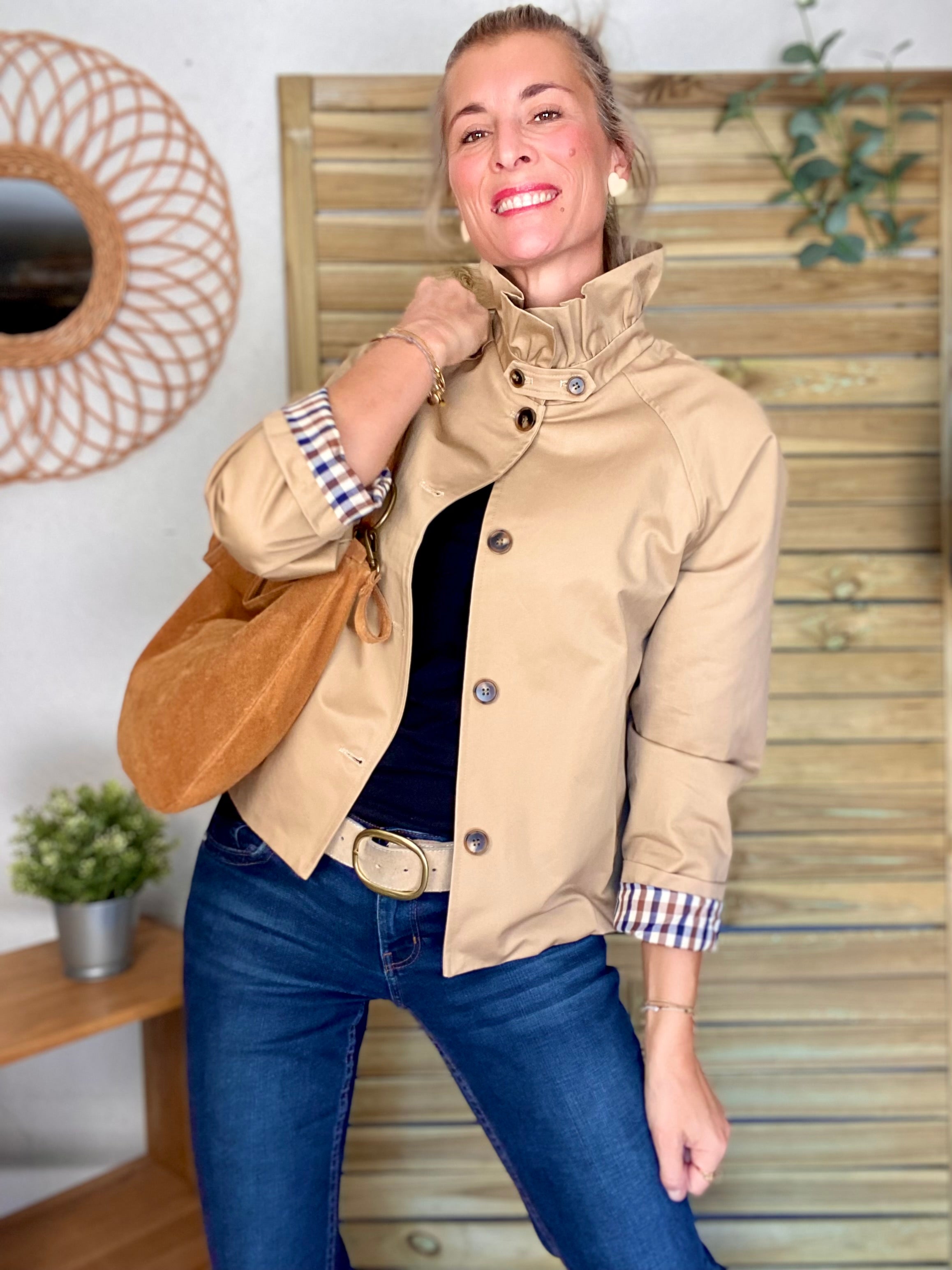 Veste Trench col victorien avec vichy - VICKY Beige