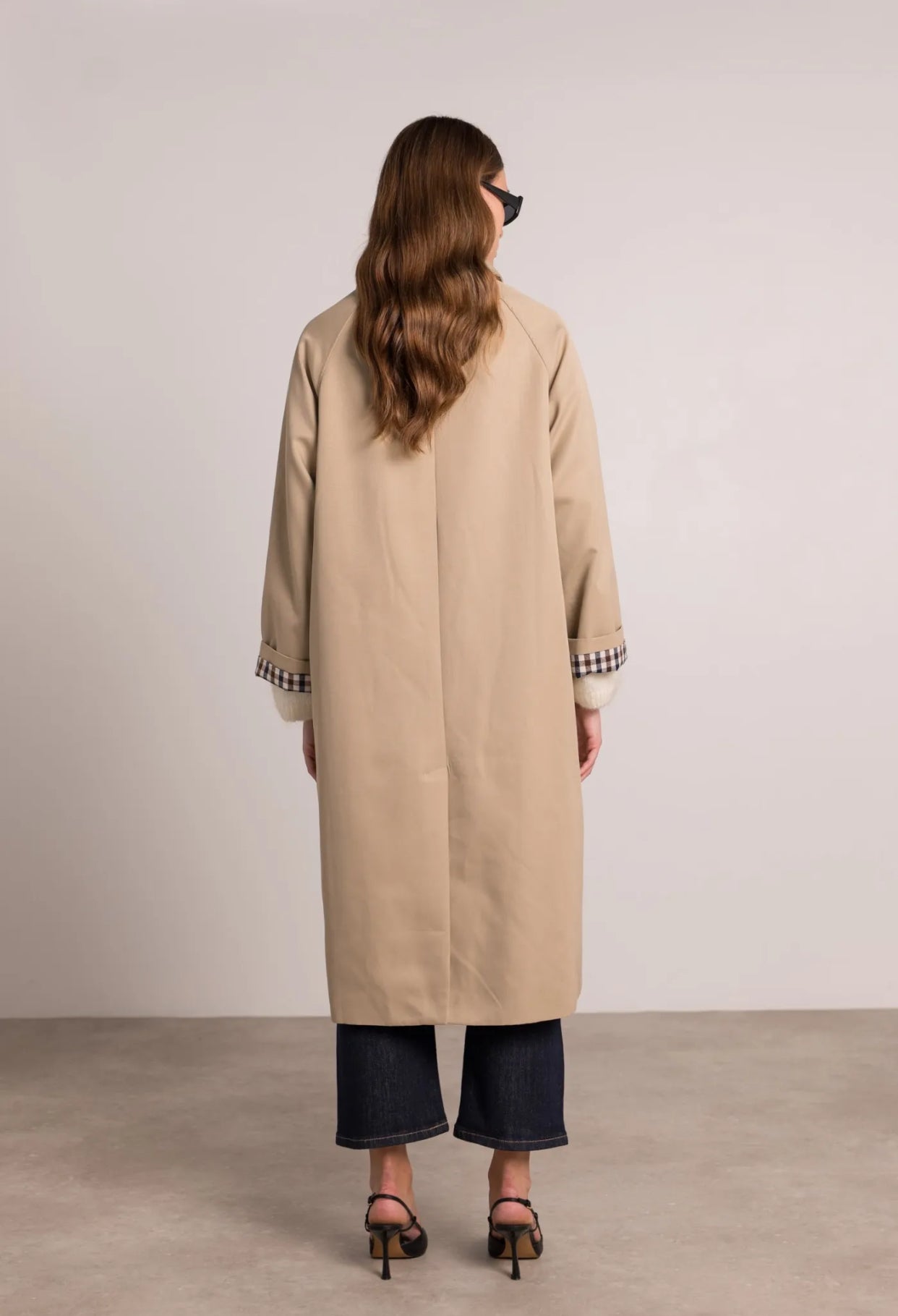Veste Trench en coton avec vichy - YSEULT long Beige