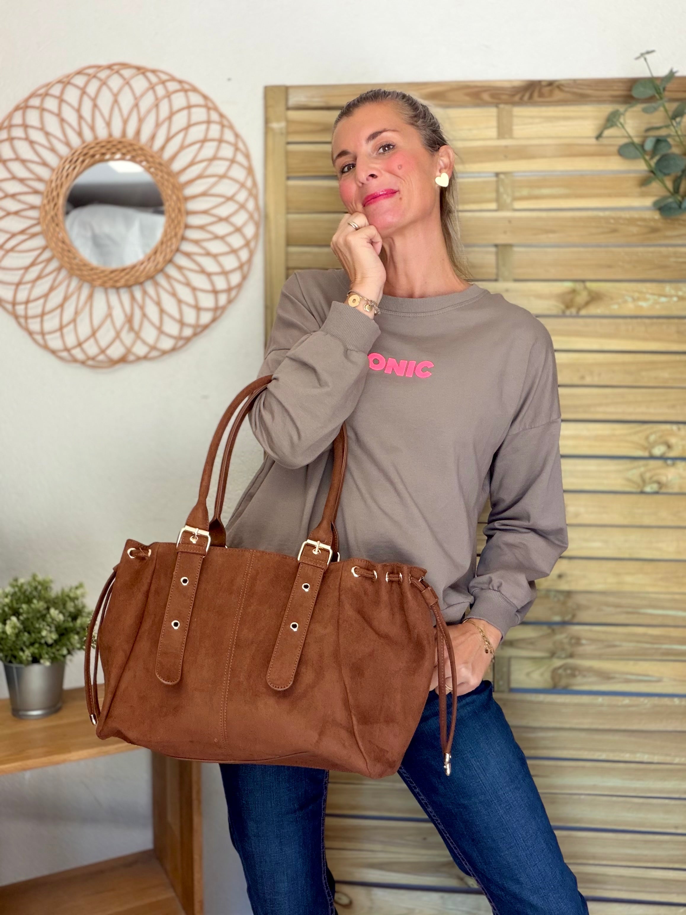 Sweat ICONIC léger 100% coton FAUSTINE Taupe (taille 36 à 46)