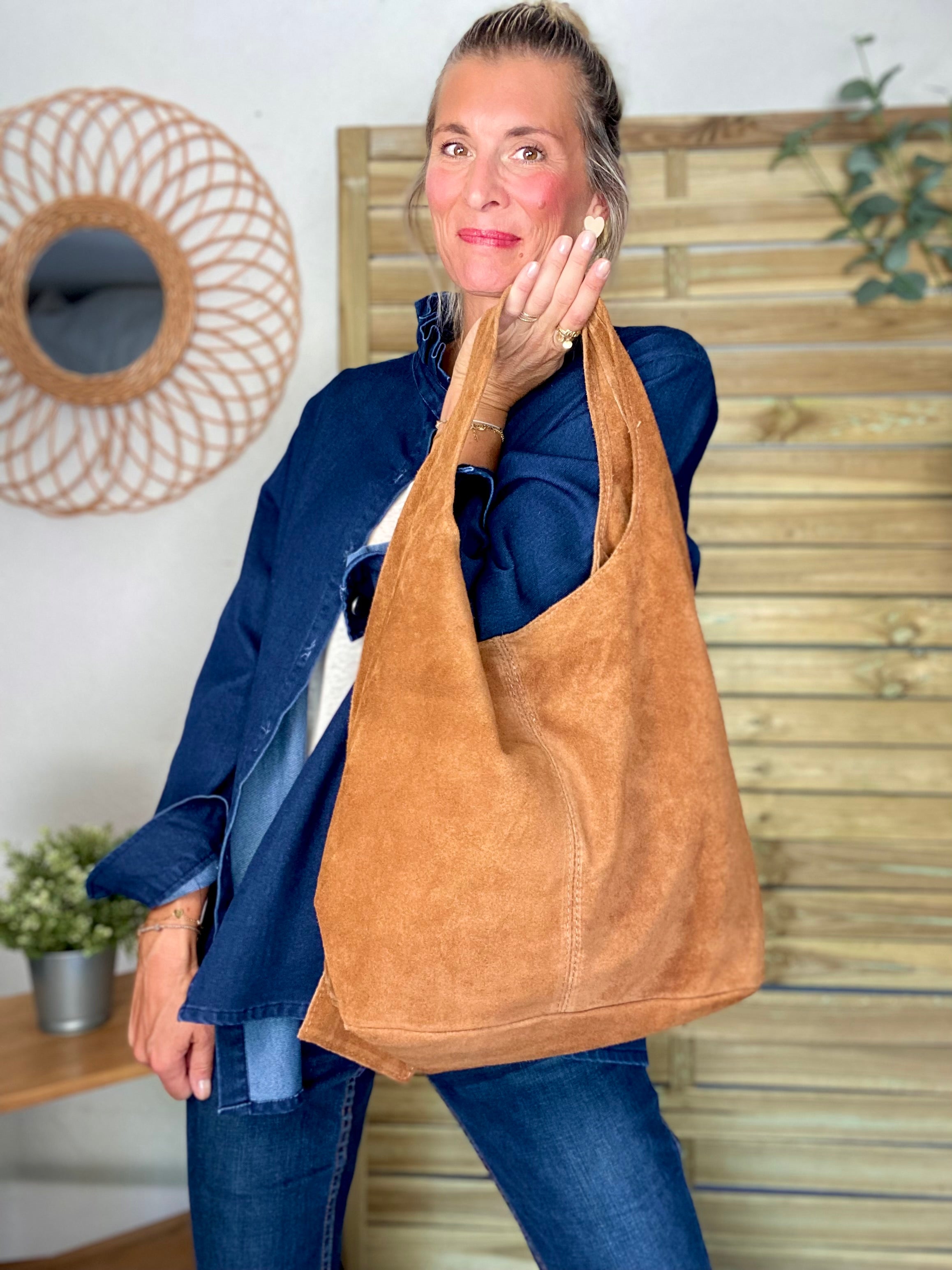 Sac cabas cuir daim MARLON - Camel