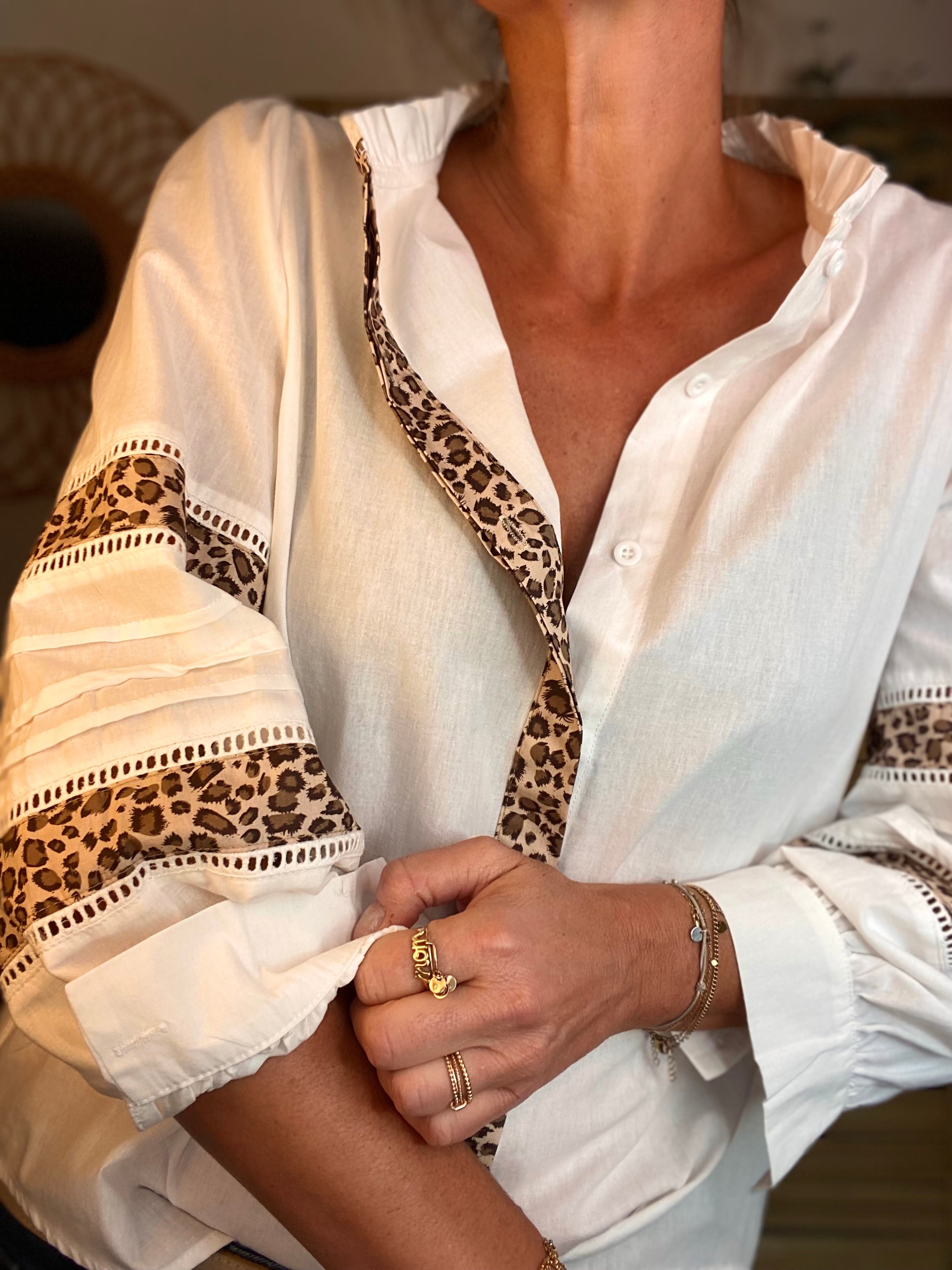 ⚡️ ARRIVAGE - Chemise coton détails Léo 🐆 SCARLETT Blanc