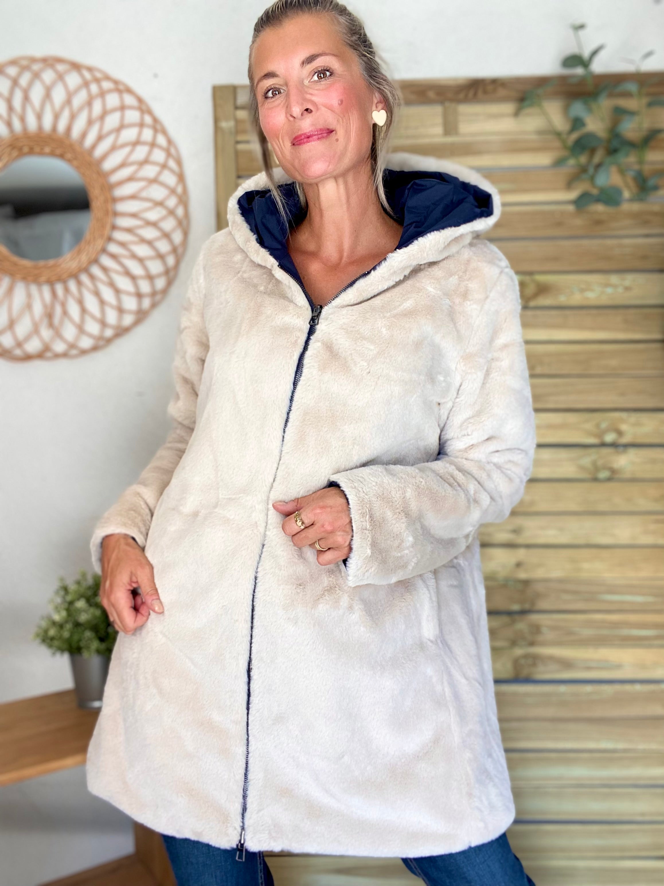 Parka Imperméable réversible fourrée Bleu marine / Beige ALIX - LAURA JO