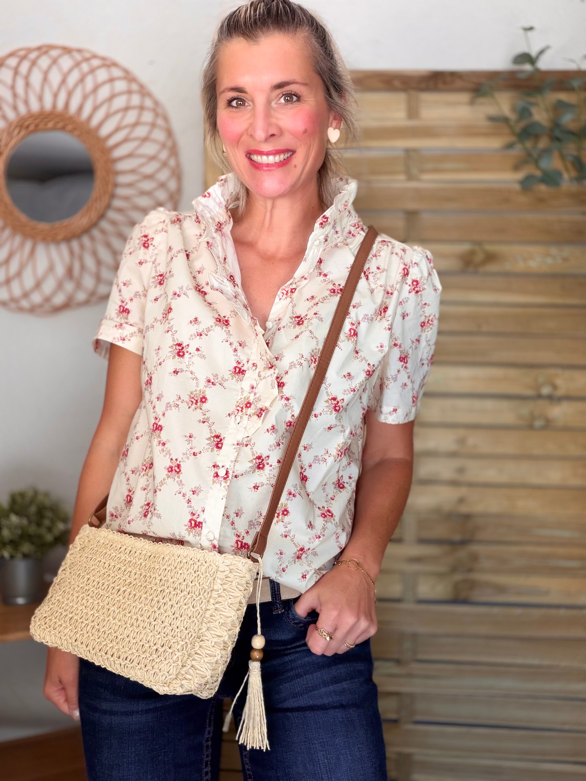 Sac pochette en raphia CORA Beige