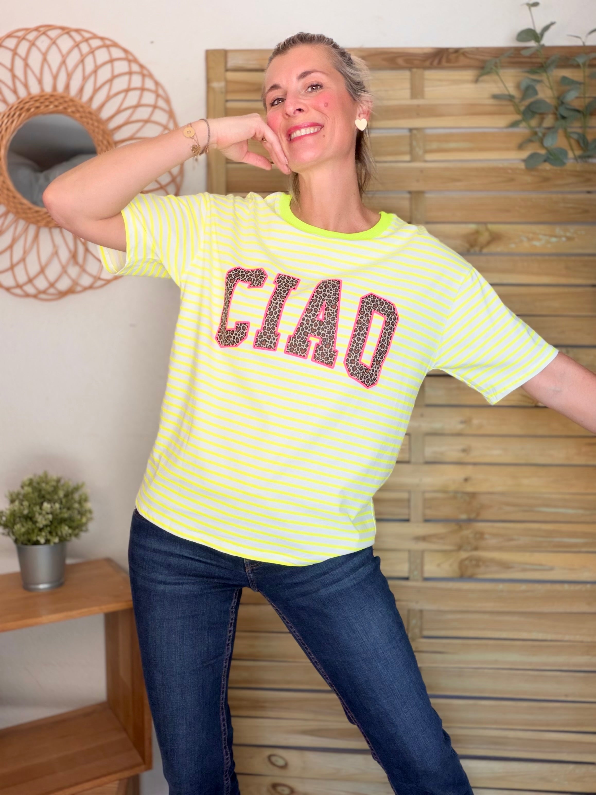 Tee shirt rayé CIAO Léo Jaune fluo