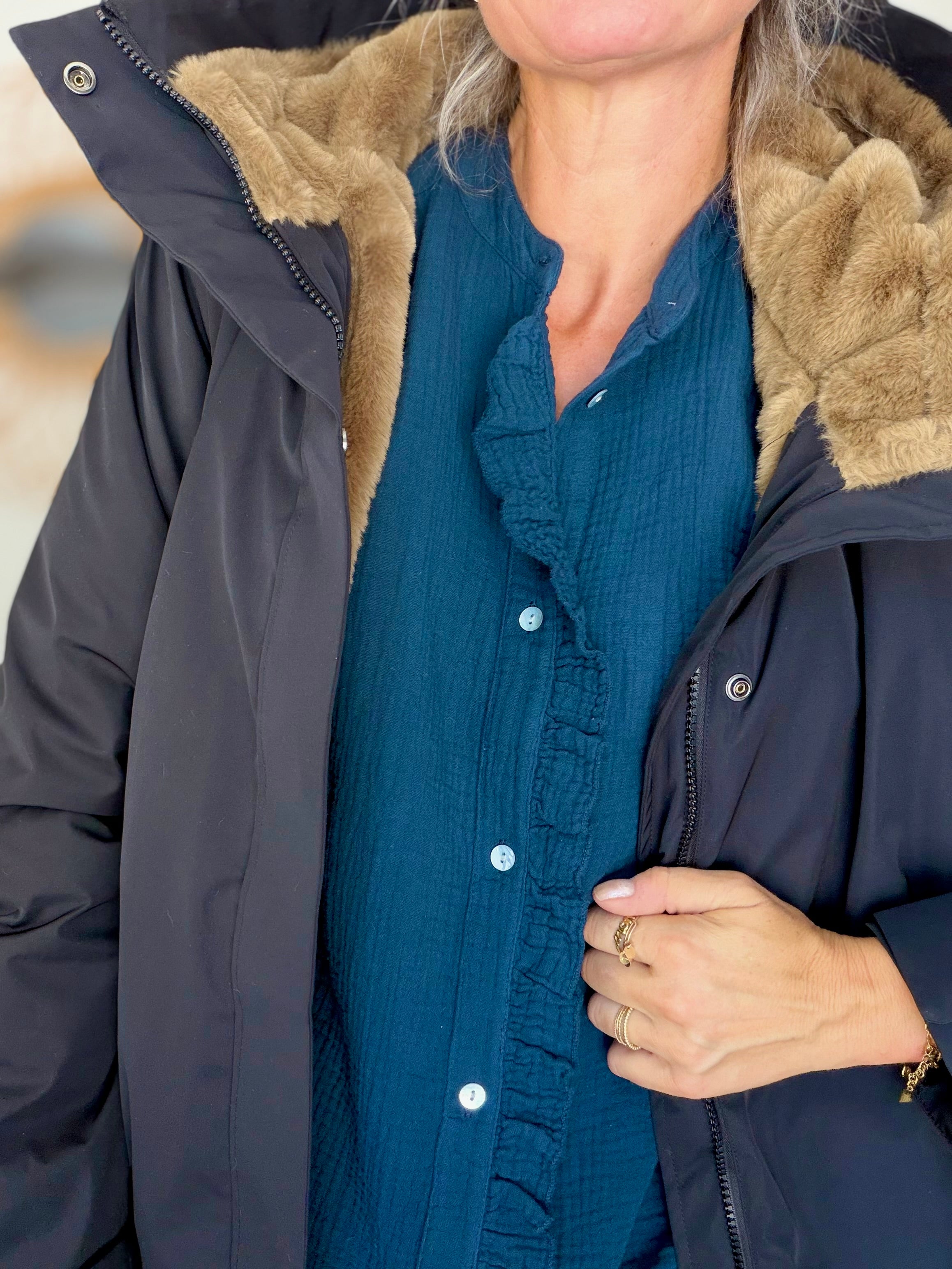 LAURA JO - Parka fourrée imperméable AMBRE MI-LONG - Noir / Camel