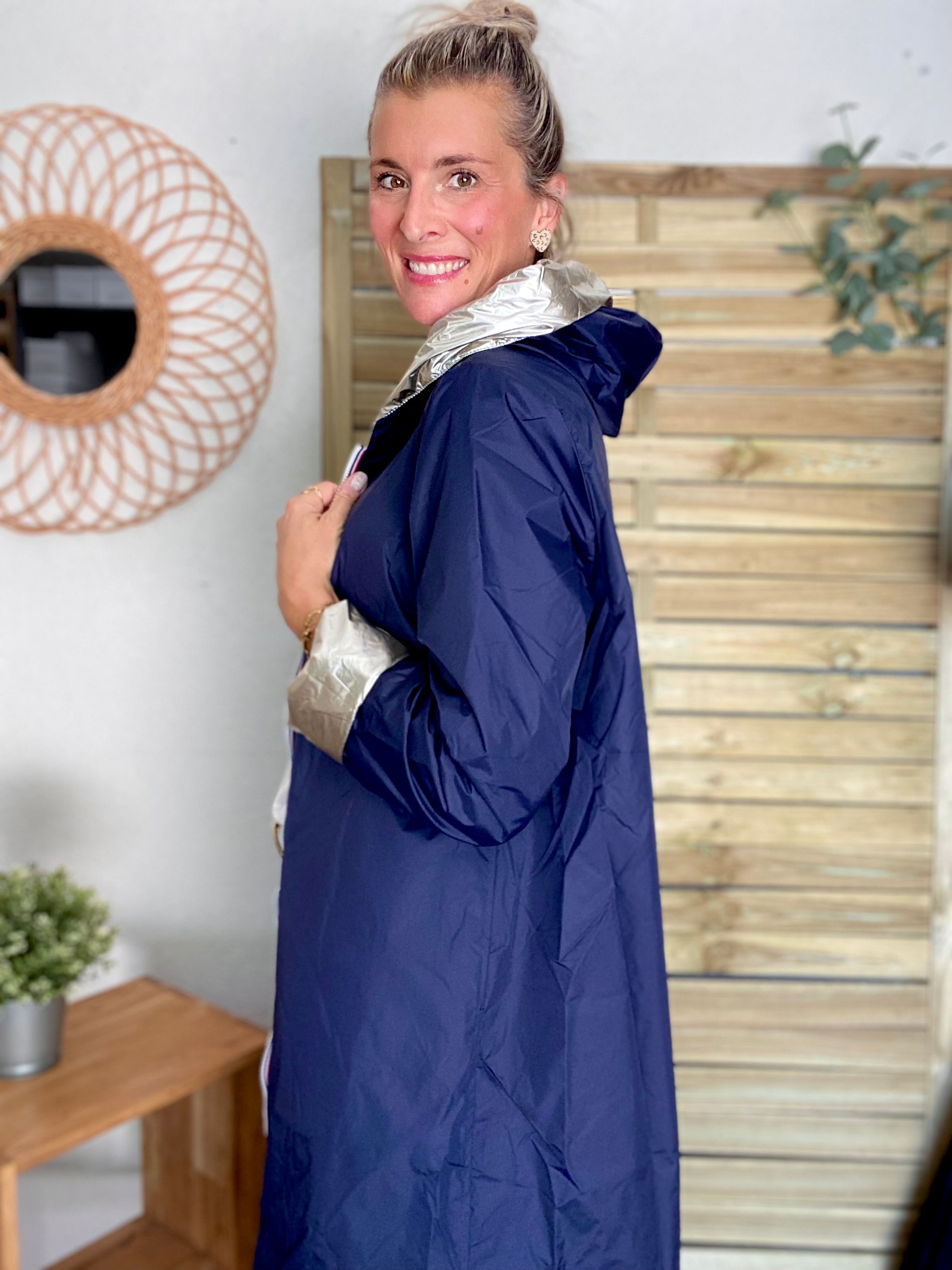 Imperméable réversible rembourré LOUISON LONG - Marine/Doré - Laura Jo