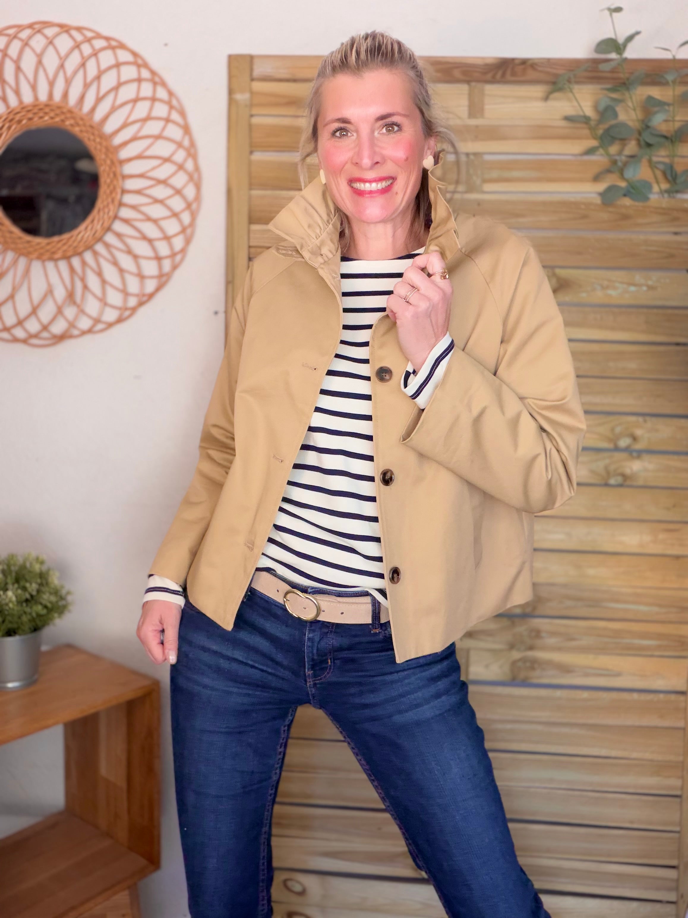 Veste Trench col victorien avec Liberty - VICKY Camel clair