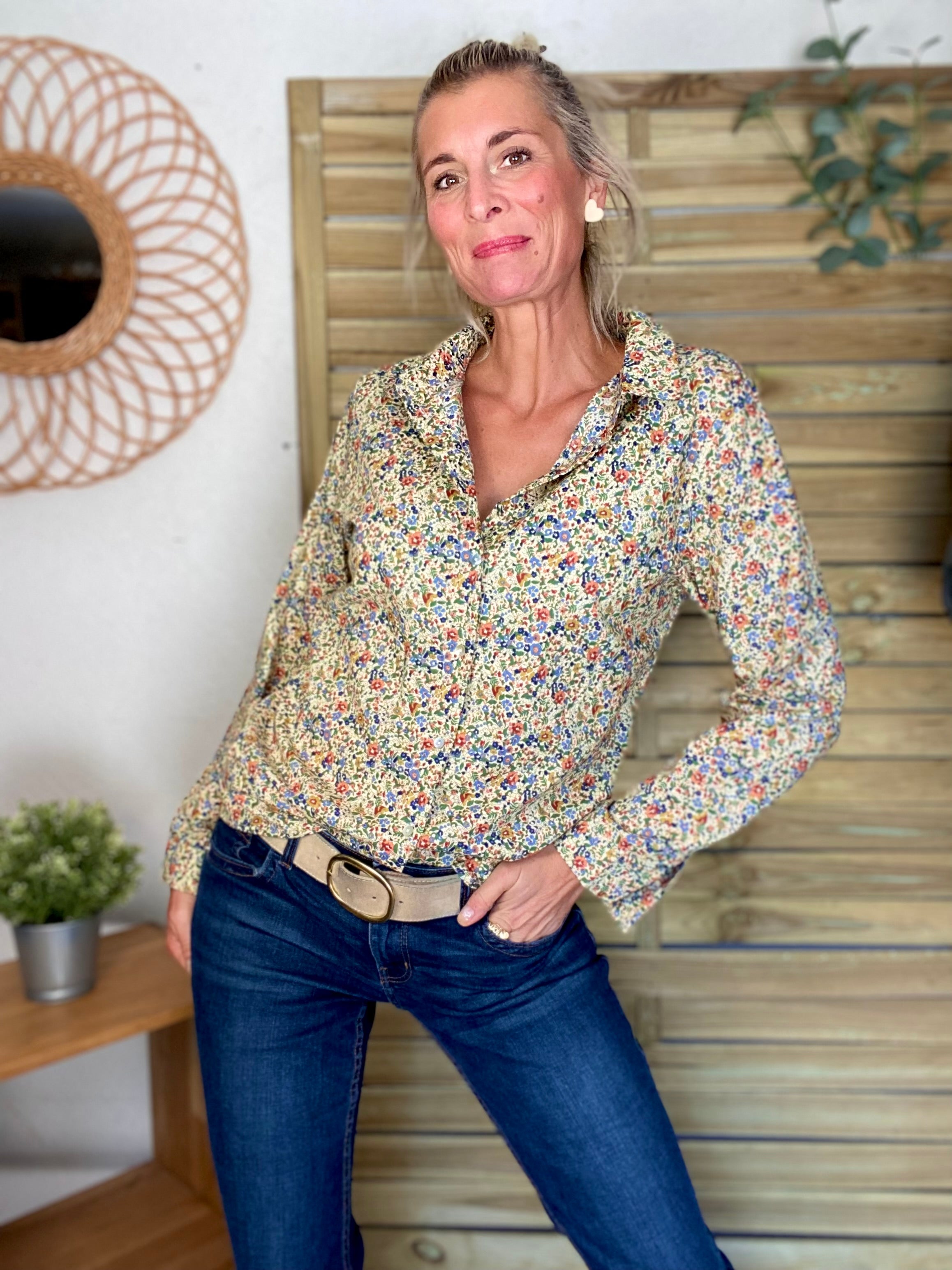 Chemise en coton imprimé Liberty vert 🌱 🌺 ÉLISE
