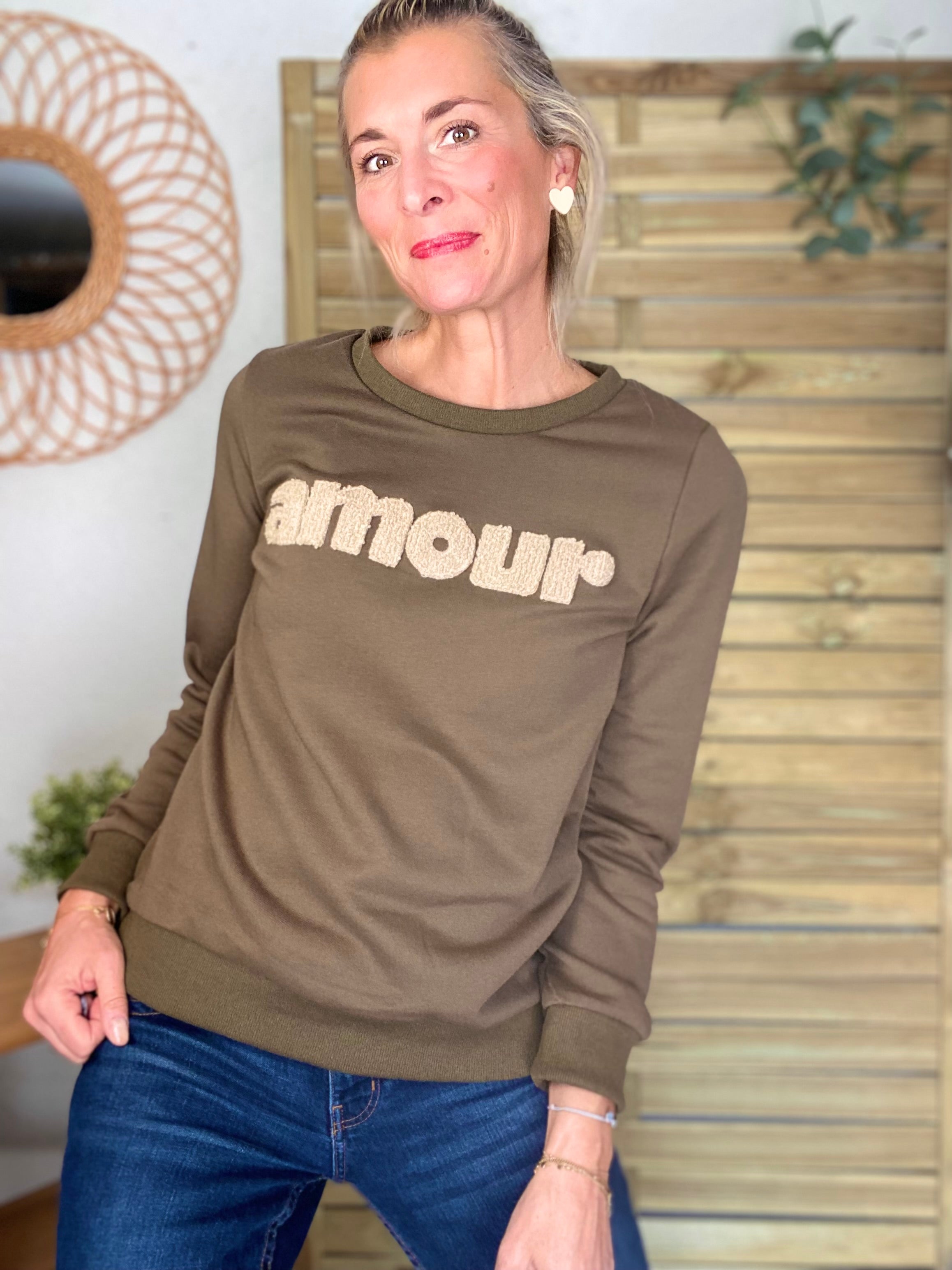 Sweat amour DORIA - Kaki / Beige