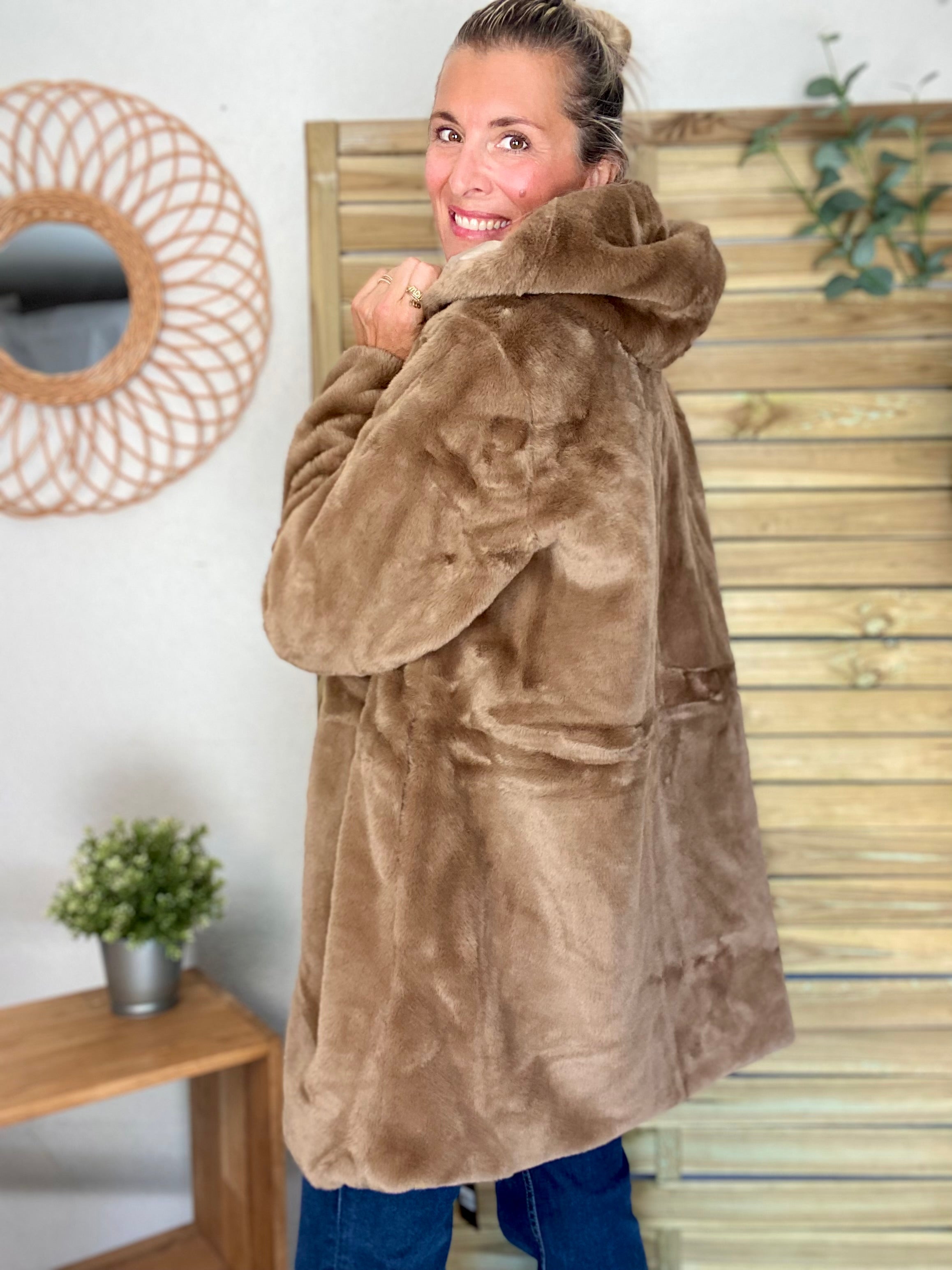 Parka Imperméable réversible fourrée Sable irisé / Camel ALIX - LAURA JO