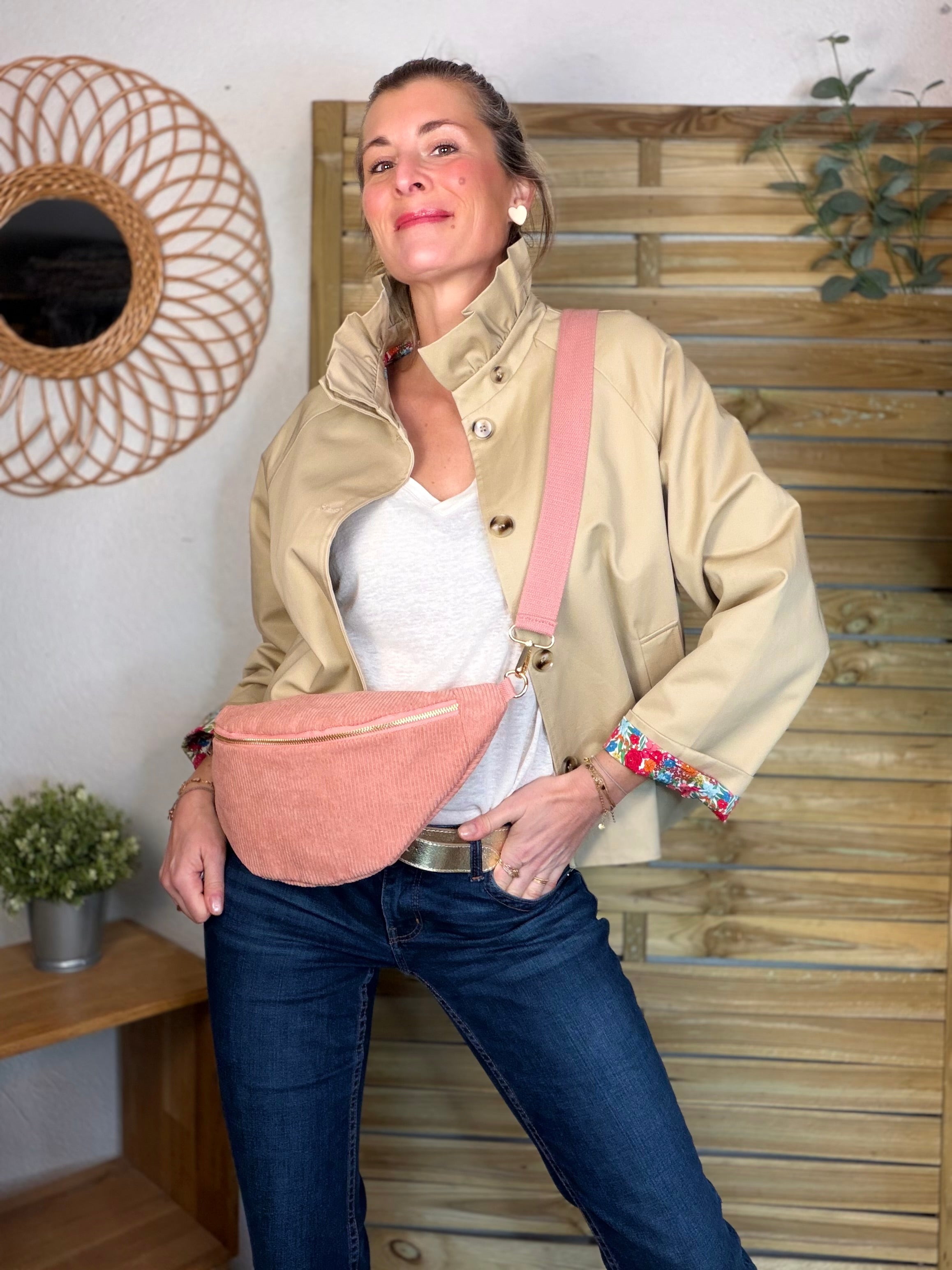 Veste Trench col victorien avec Liberty - VICKY Beige