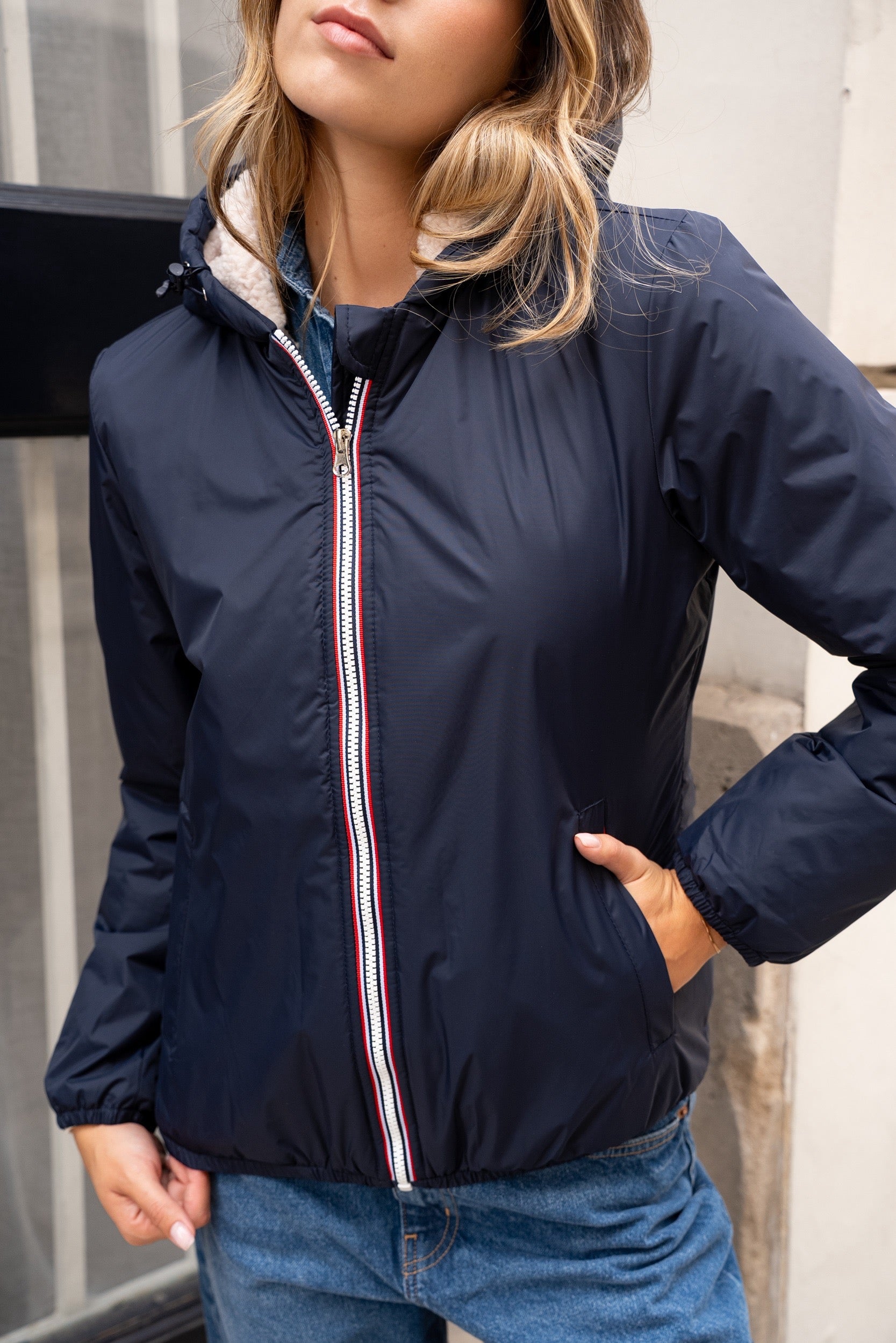 PRÉCOMMANDE (Expédition 26/11) - Parka Imperméable LOUISE COURT sherpa - Bleu marine - LAURA JO
