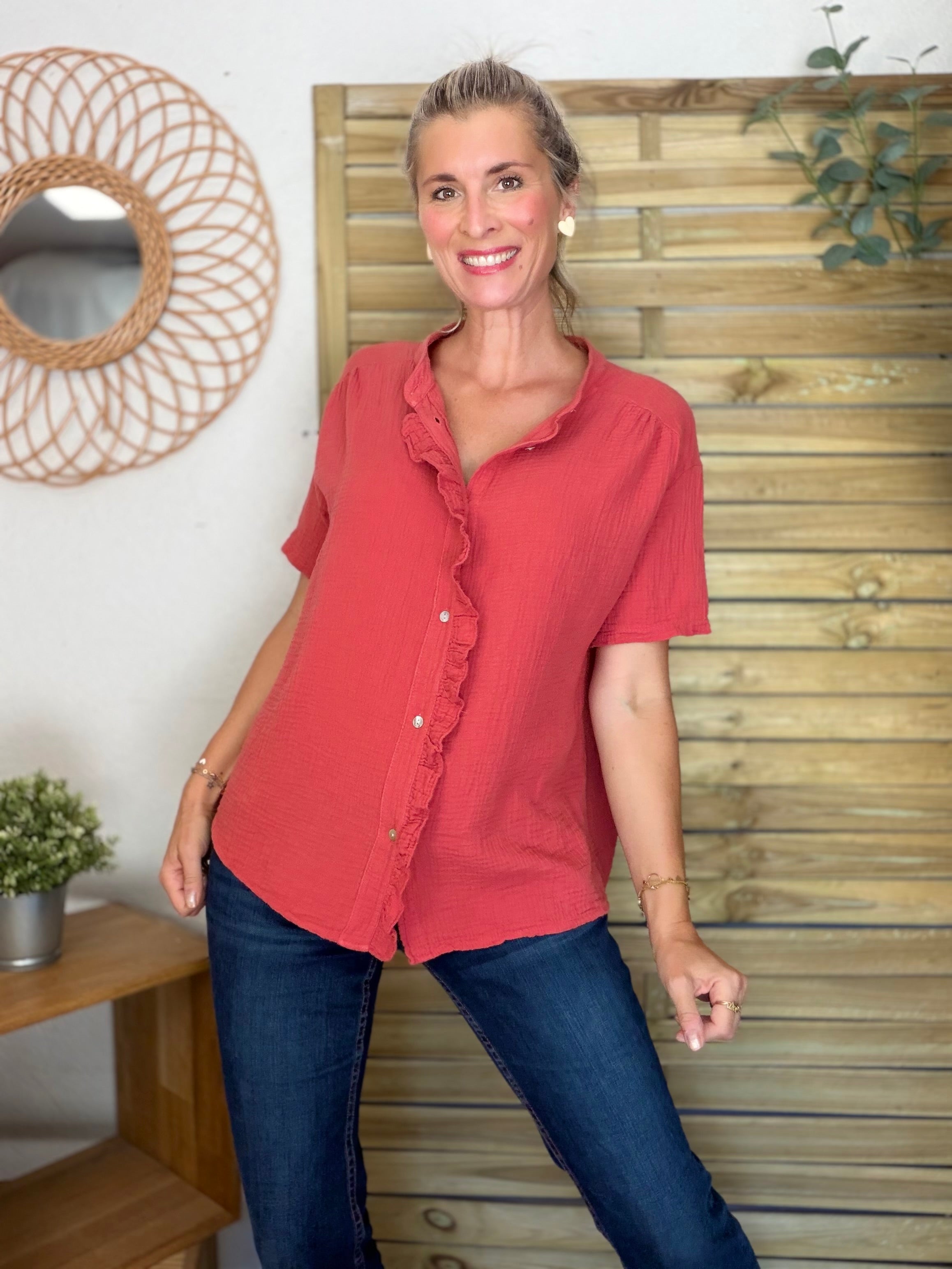 Blouse en gaze de coton ANAËLLE Terracotta