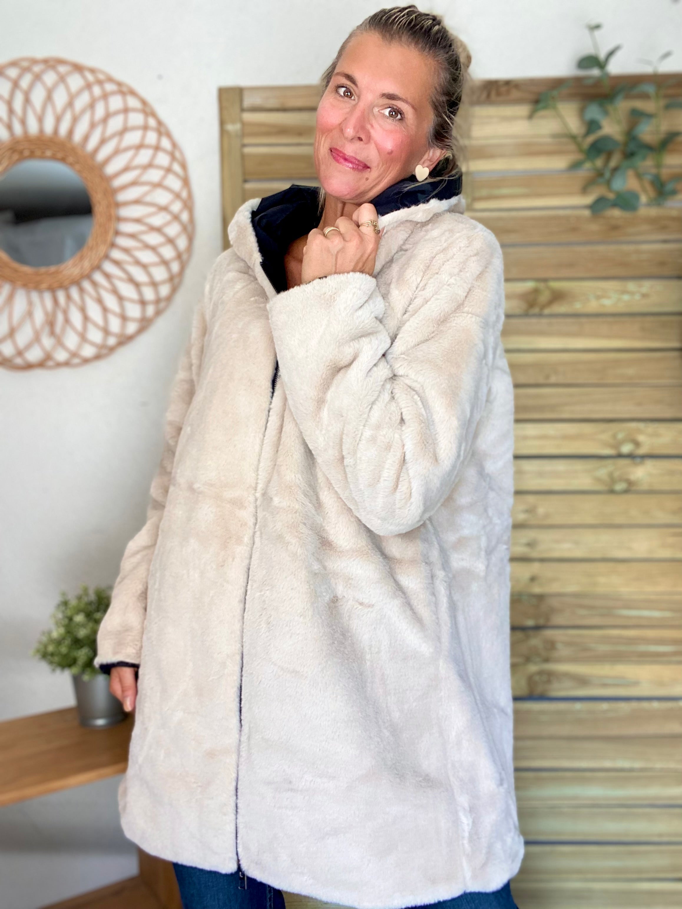 Parka Imperméable réversible fourrée Noir / Beige ALIX - LAURA JO