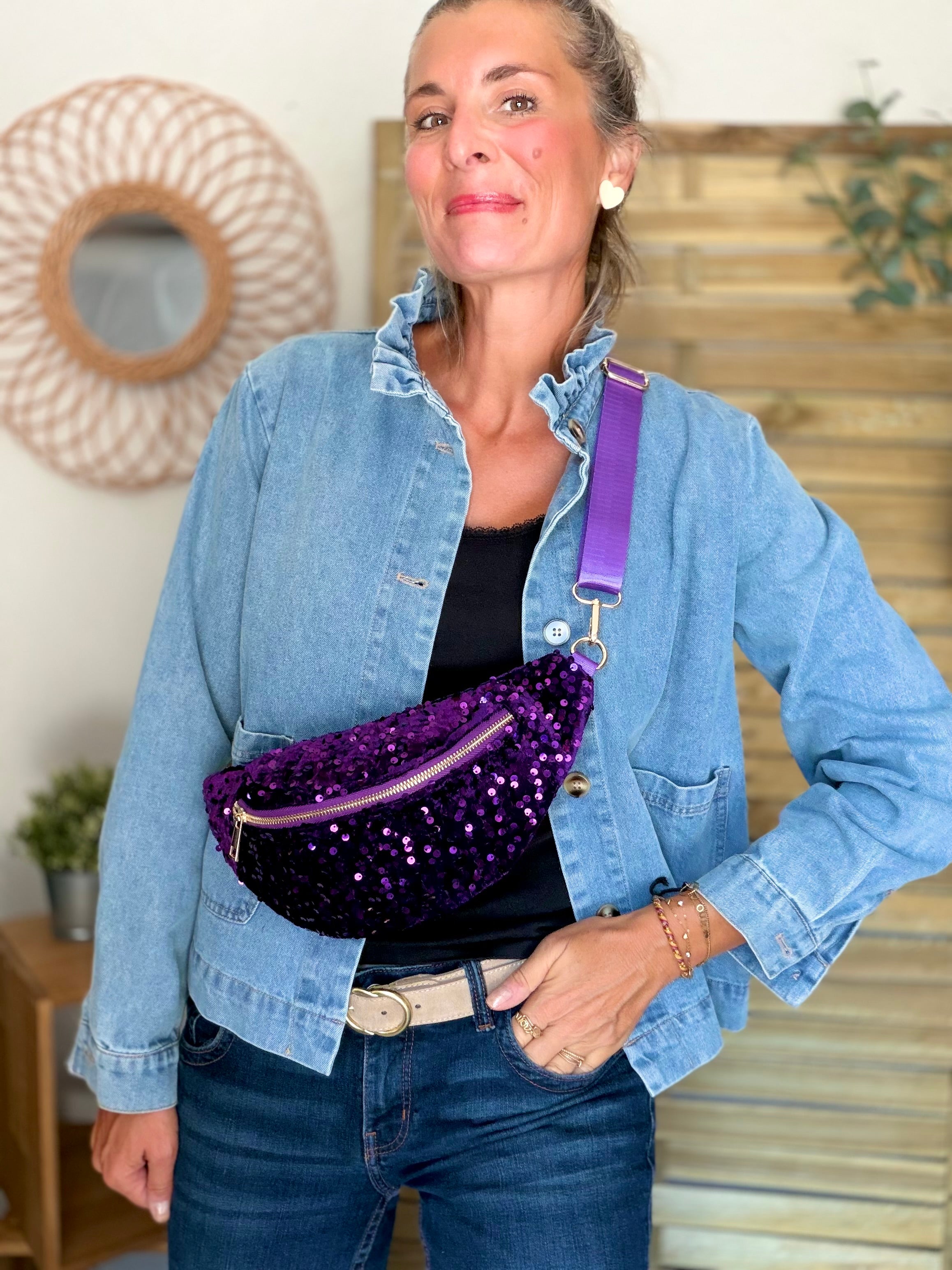 ⚡️ ARRIVAGE - Sac banane velours à sequins DAISY - Violet
