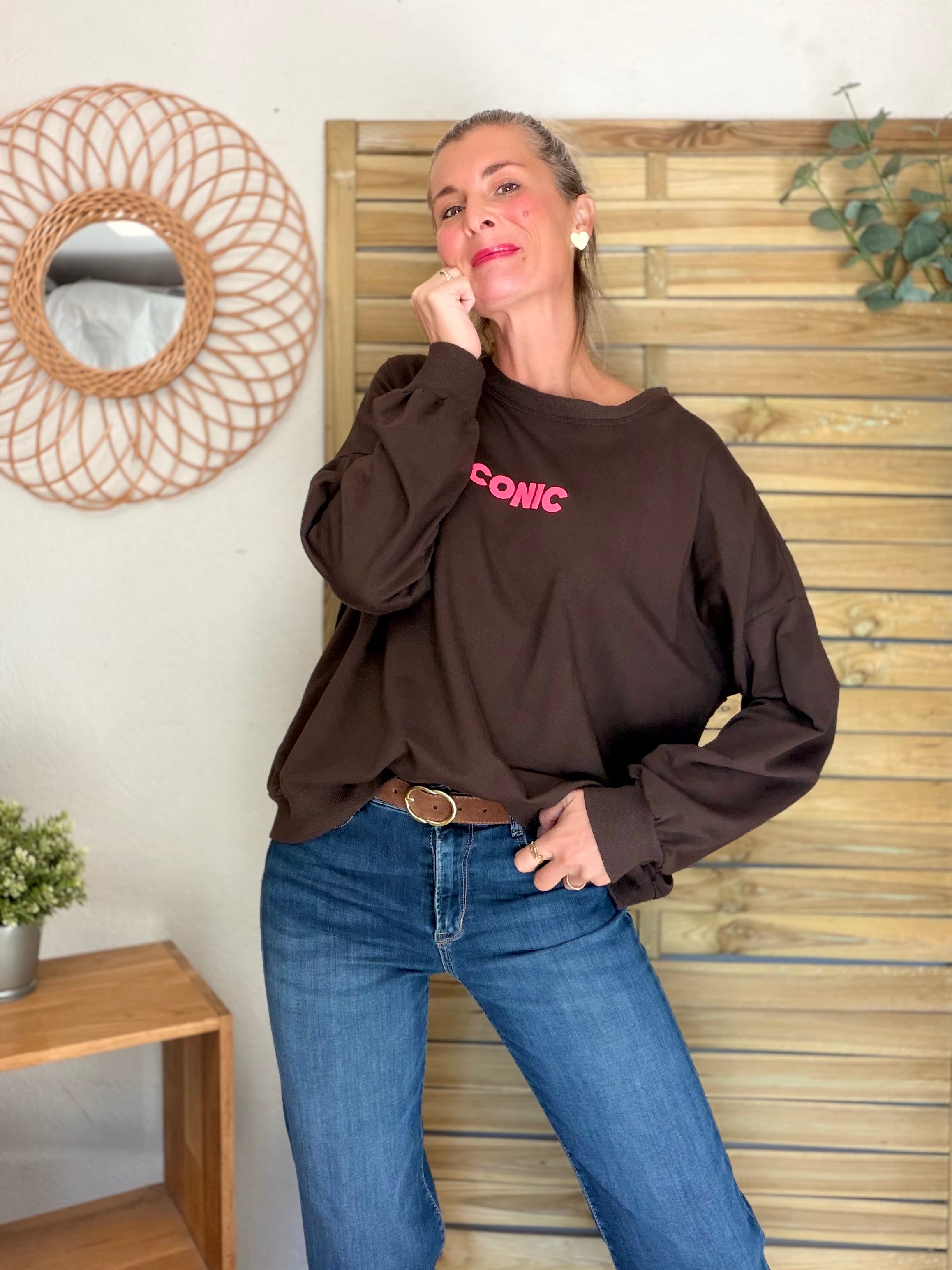 Sweat ICONIC léger 100% coton FAUSTINE Chocolat (taille 36 à 46)