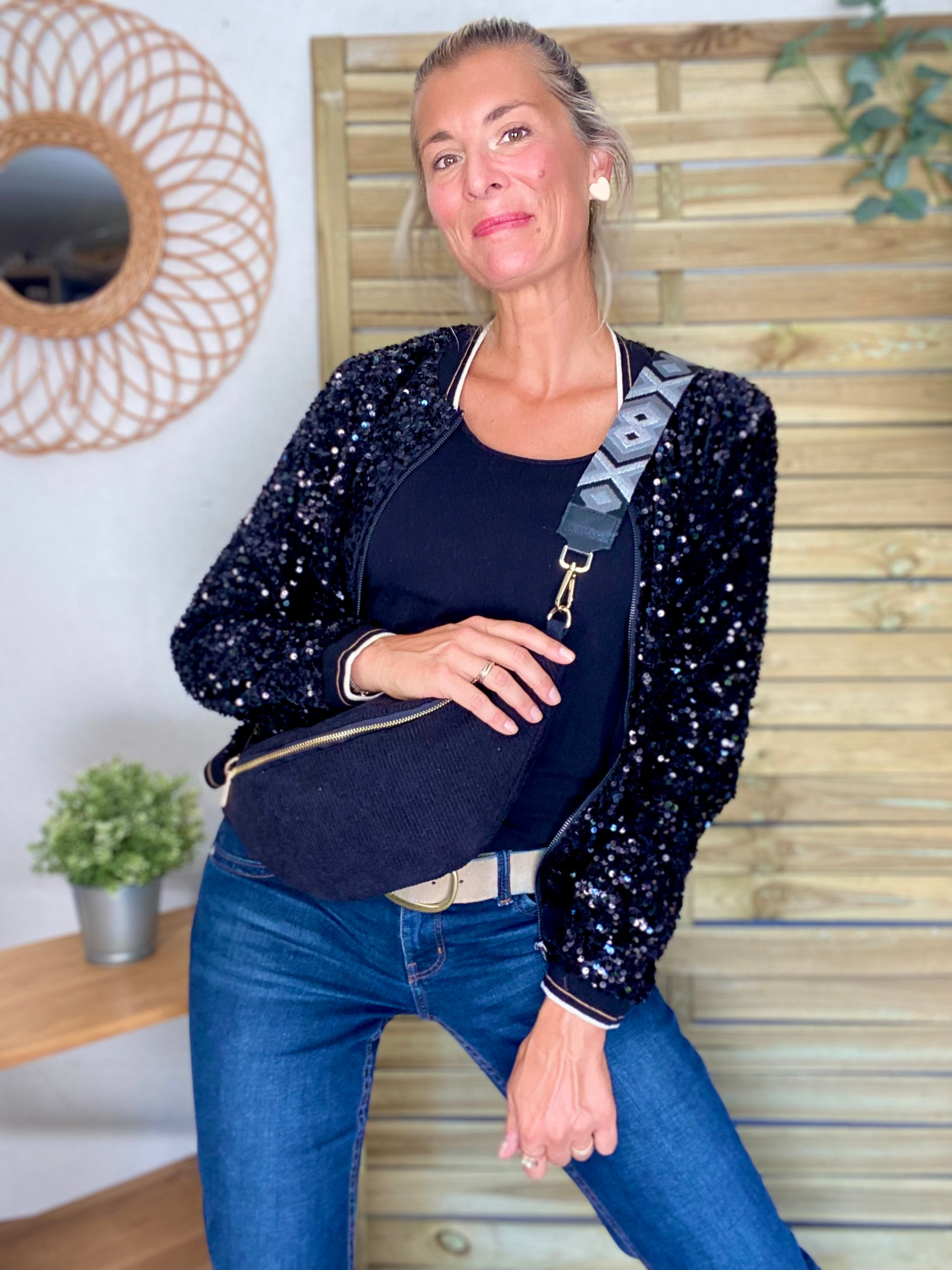 Veste bombers avec sequins Noirs KIM