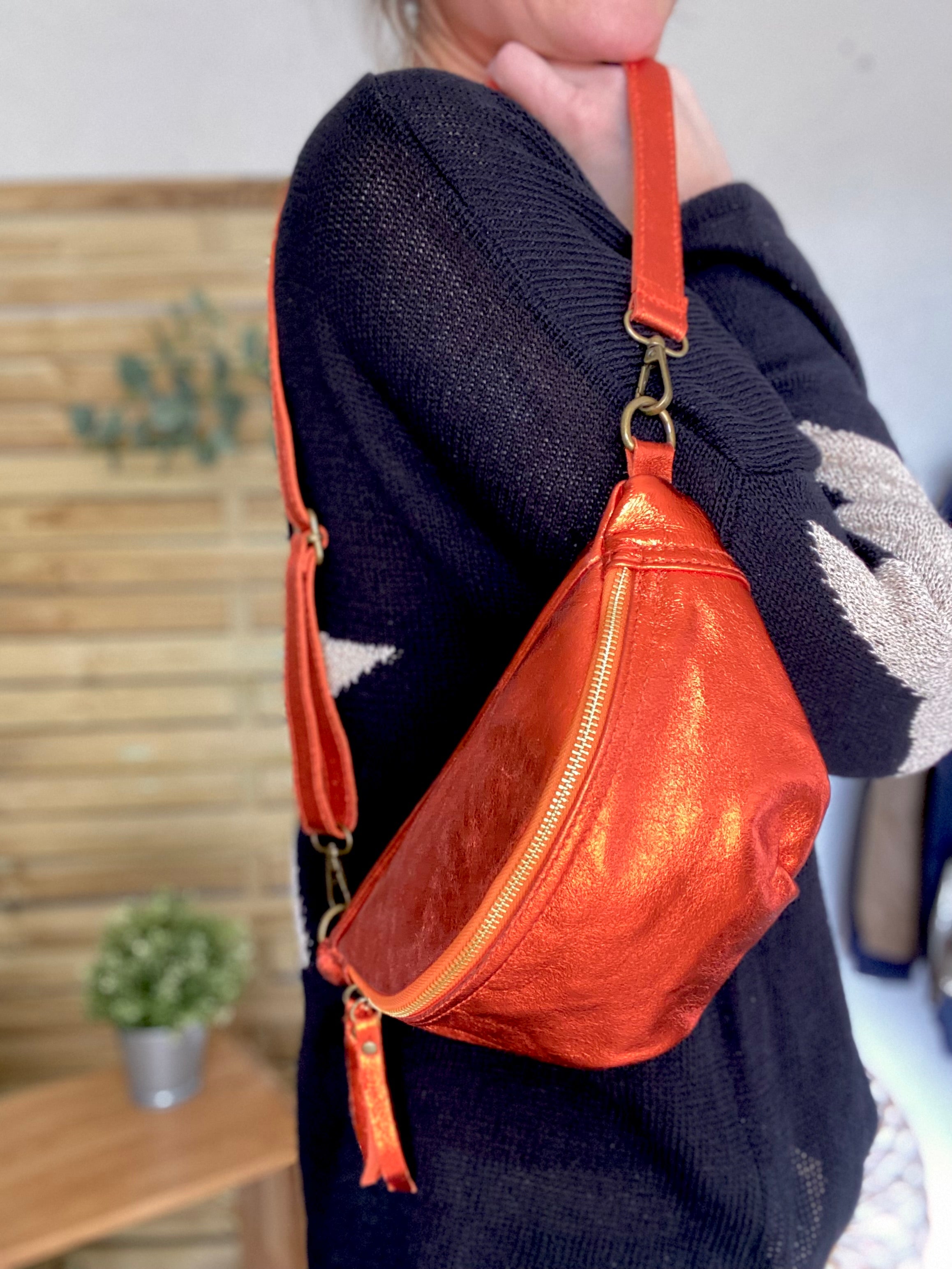 Sac banane en cuir - IRISS - Orange - FIN DE SÉRIE